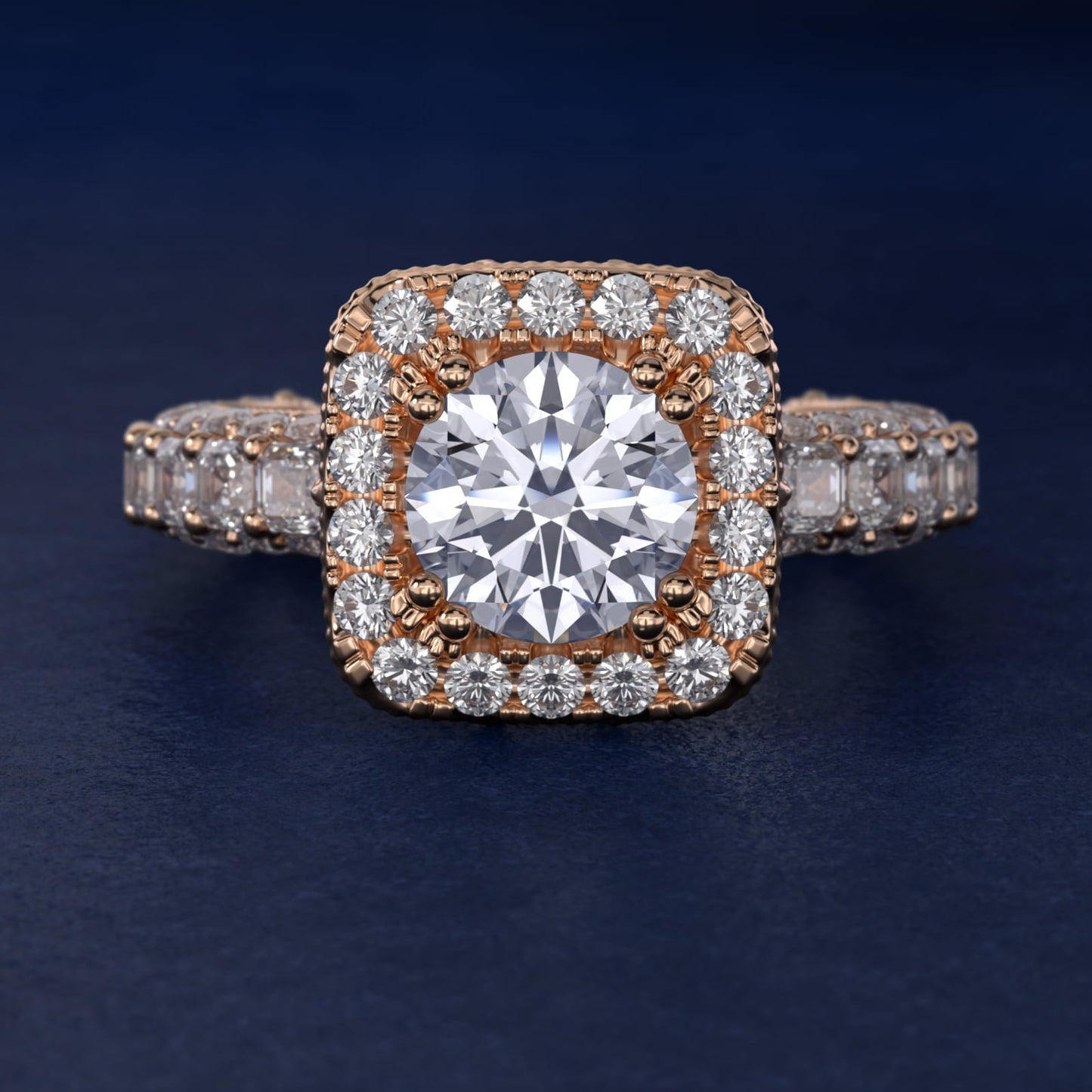 Grandeur Cushion Halo Diamond Engagement Ring in 18k Rose Gold (2 ct. tw.) By Bella Vaughan - Round Center