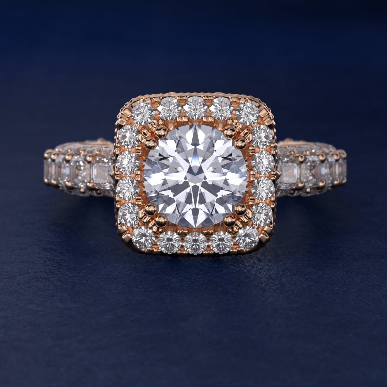 Grandeur Cushion Halo Diamond Engagement Ring in 18k Rose Gold (2 ct. tw.) By Bella Vaughan - Round Center