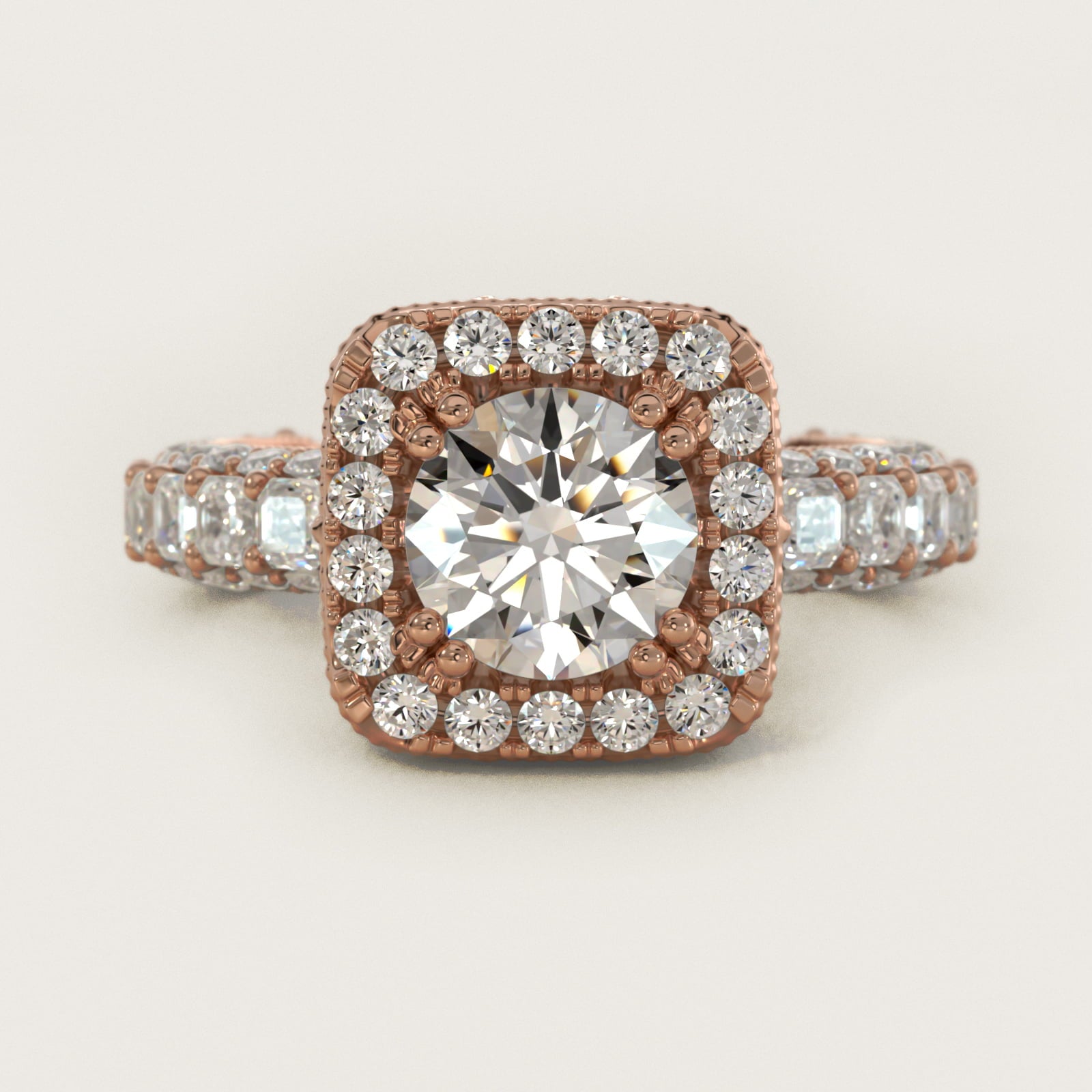 Grandeur Cushion Halo Diamond Engagement Ring in 14k Rose Gold (2 ct. tw.) By Bella Vaughan - Round Center