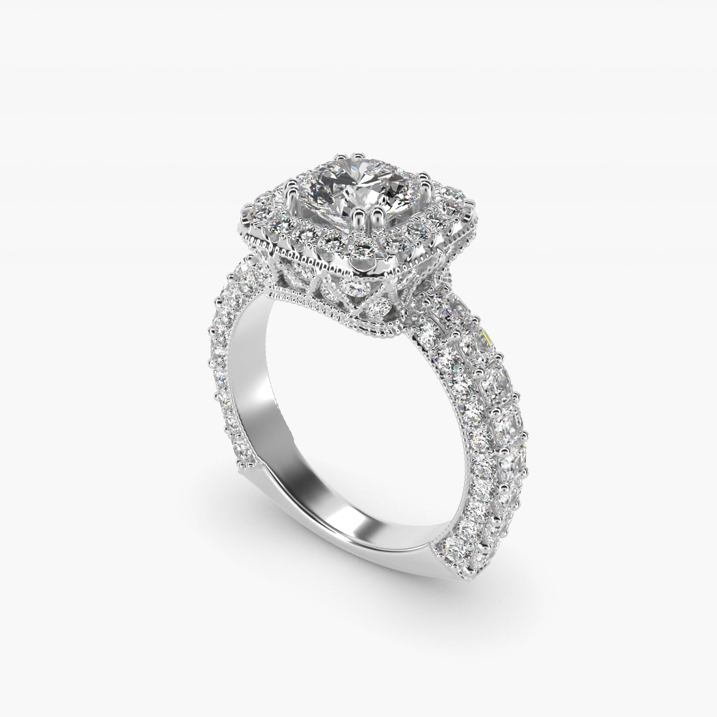 Grandeur Cushion Halo Diamond Engagement Ring in 14k White Gold (2 ct. tw.) By Bella Vaughan - Round Center