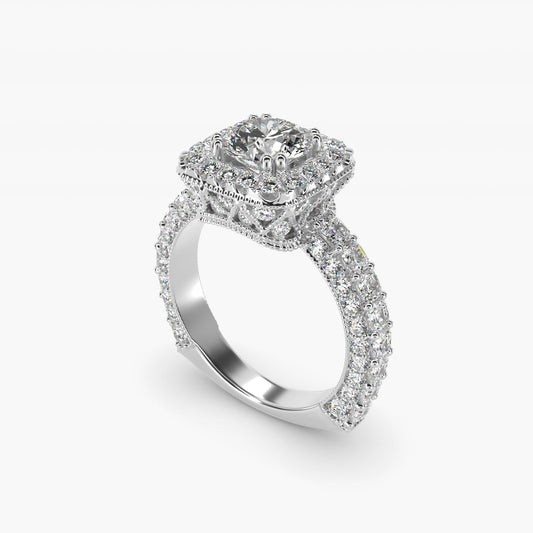 Grandeur Cushion Halo Diamond Engagement Ring in 14k White Gold (2 ct. tw.) By Bella Vaughan - Round Center
