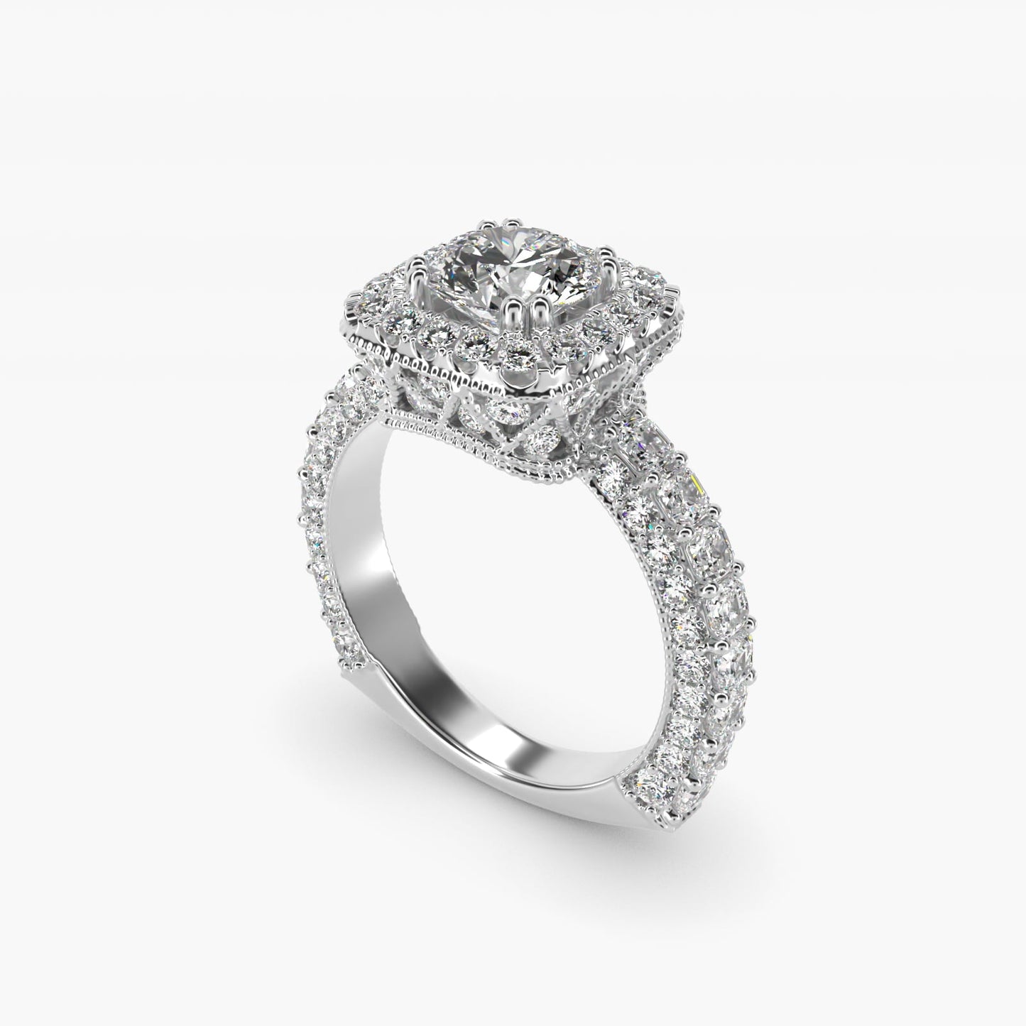 Grandeur Cushion Halo Diamond Engagement Ring in 18k White Gold (2 ct. tw.) By Bella Vaughan - Round Center