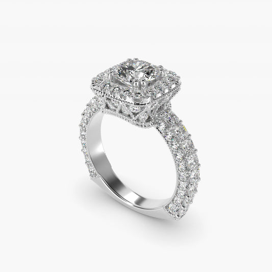 Grandeur Cushion Halo Diamond Engagement Ring in 18k White Gold (2 ct. tw.) By Bella Vaughan - Round Center