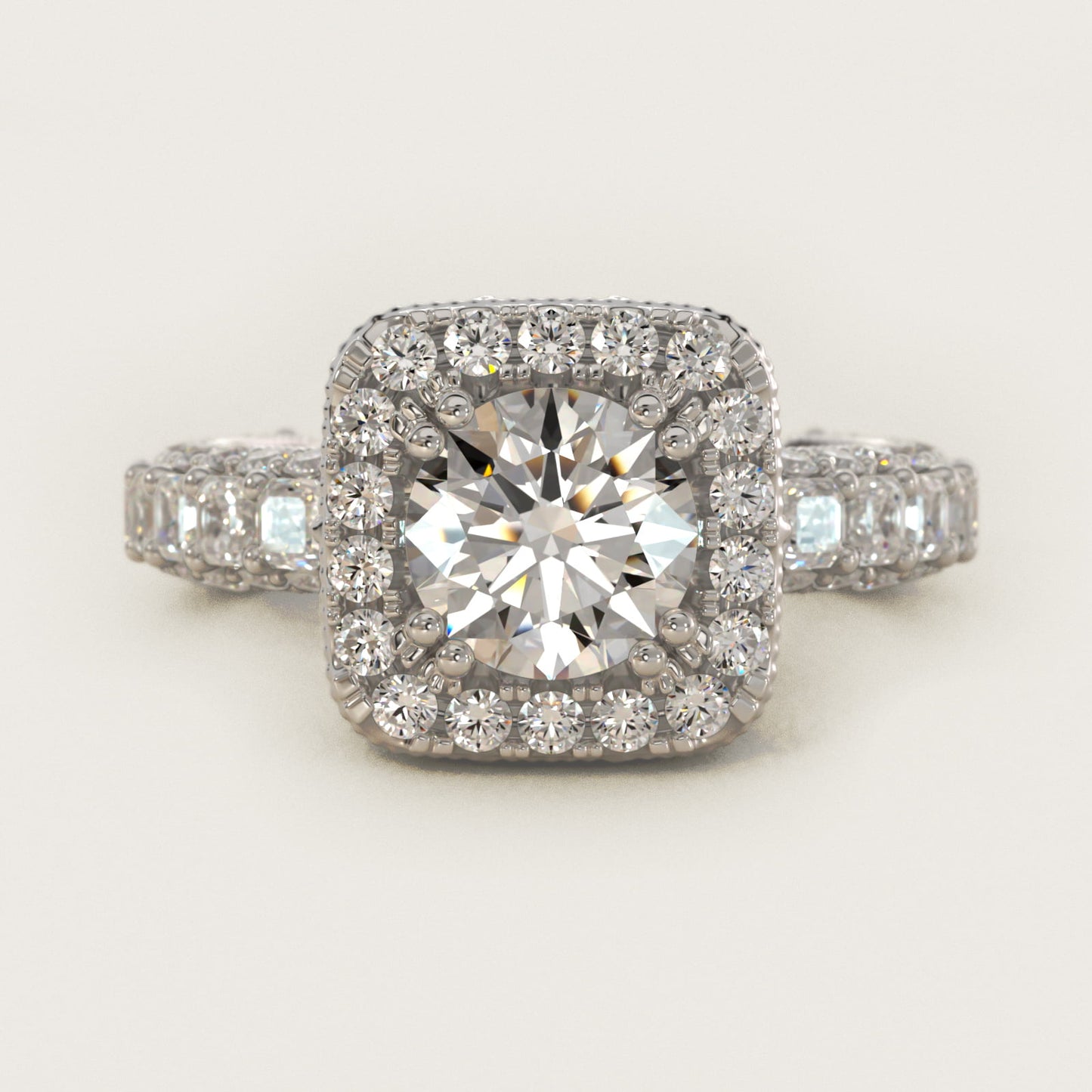 Grandeur Cushion Halo Diamond Engagement Ring in 14k White Gold (2 ct. tw.) By Bella Vaughan - Round Center