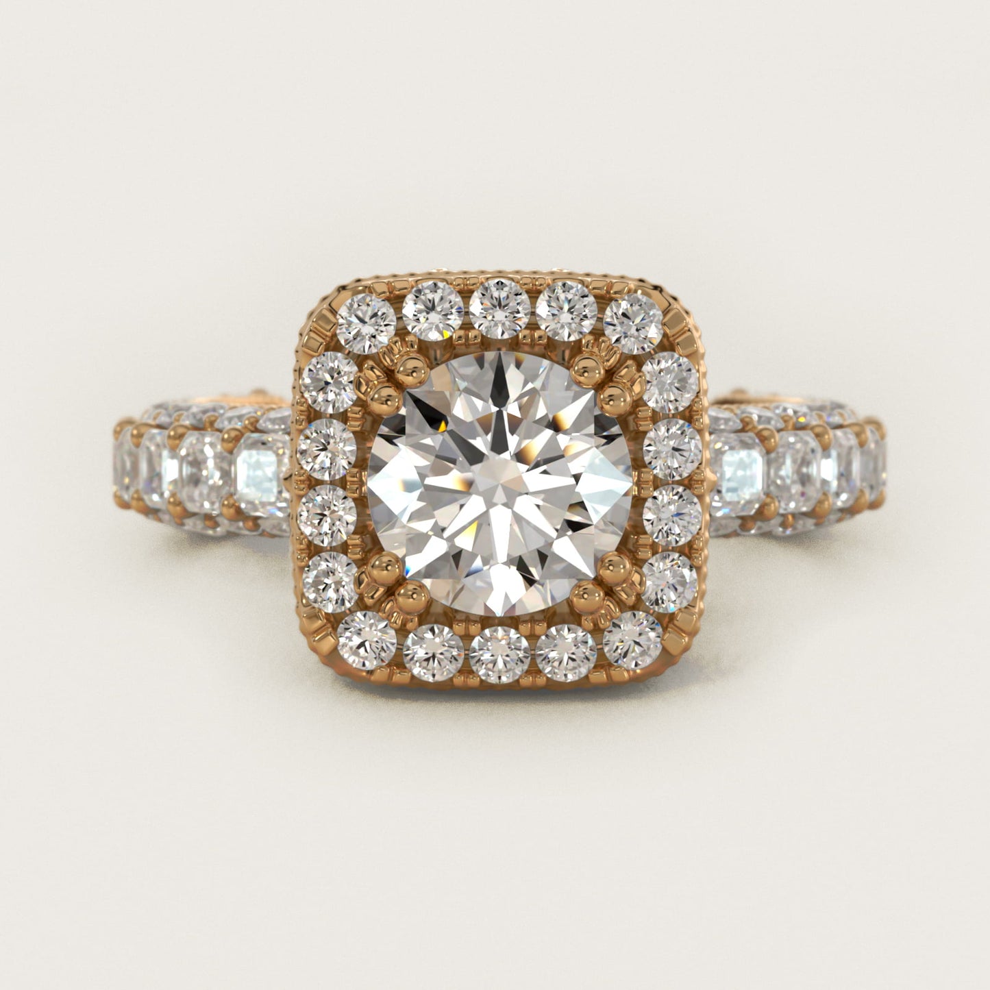 Grandeur Cushion Halo Diamond Engagement Ring in 14K Yellow Gold (2 ct. tw.) By Bella Vaughan - Round Center