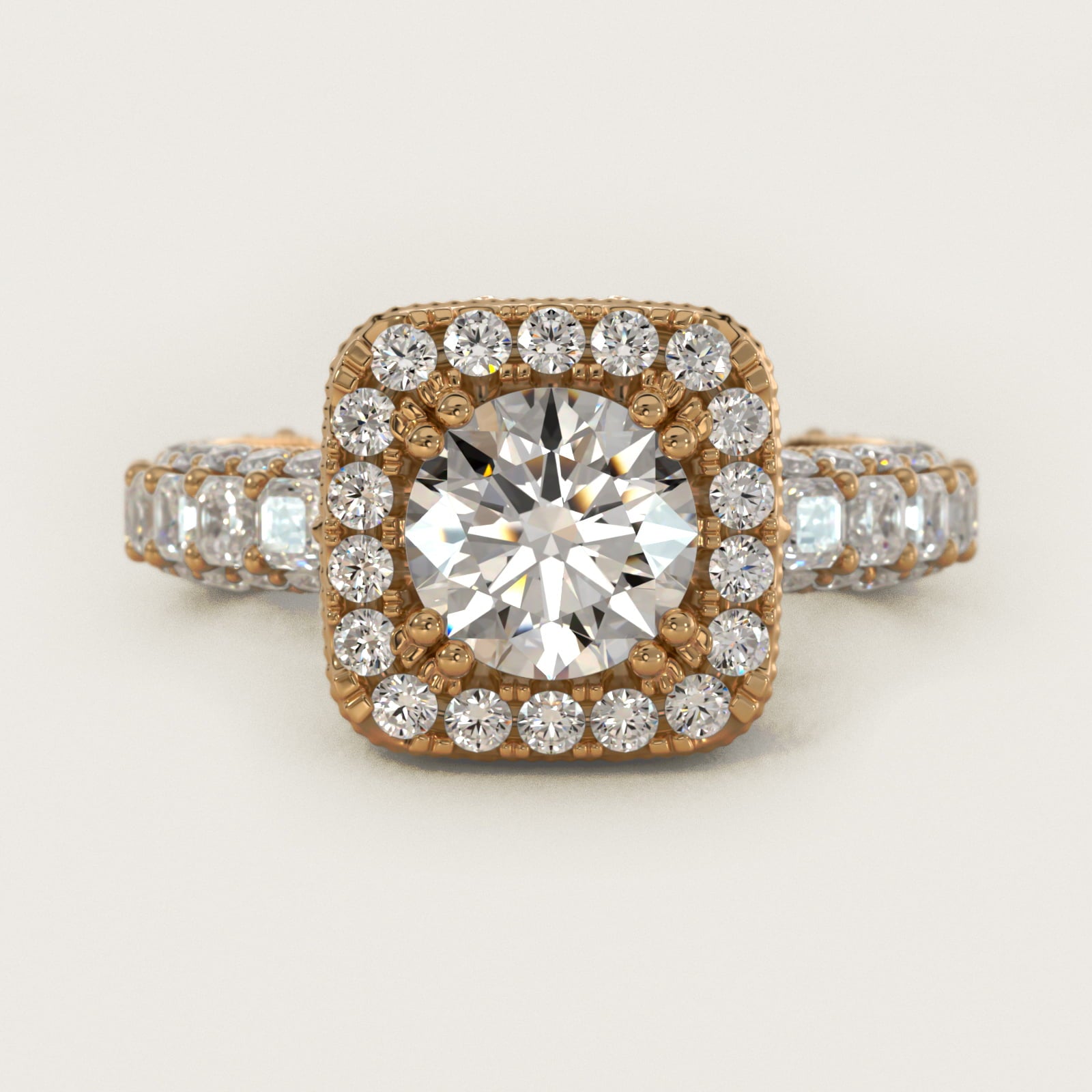 Grandeur Cushion Halo Diamond Engagement Ring in 14K Yellow Gold (2 ct. tw.) By Bella Vaughan - Round Center