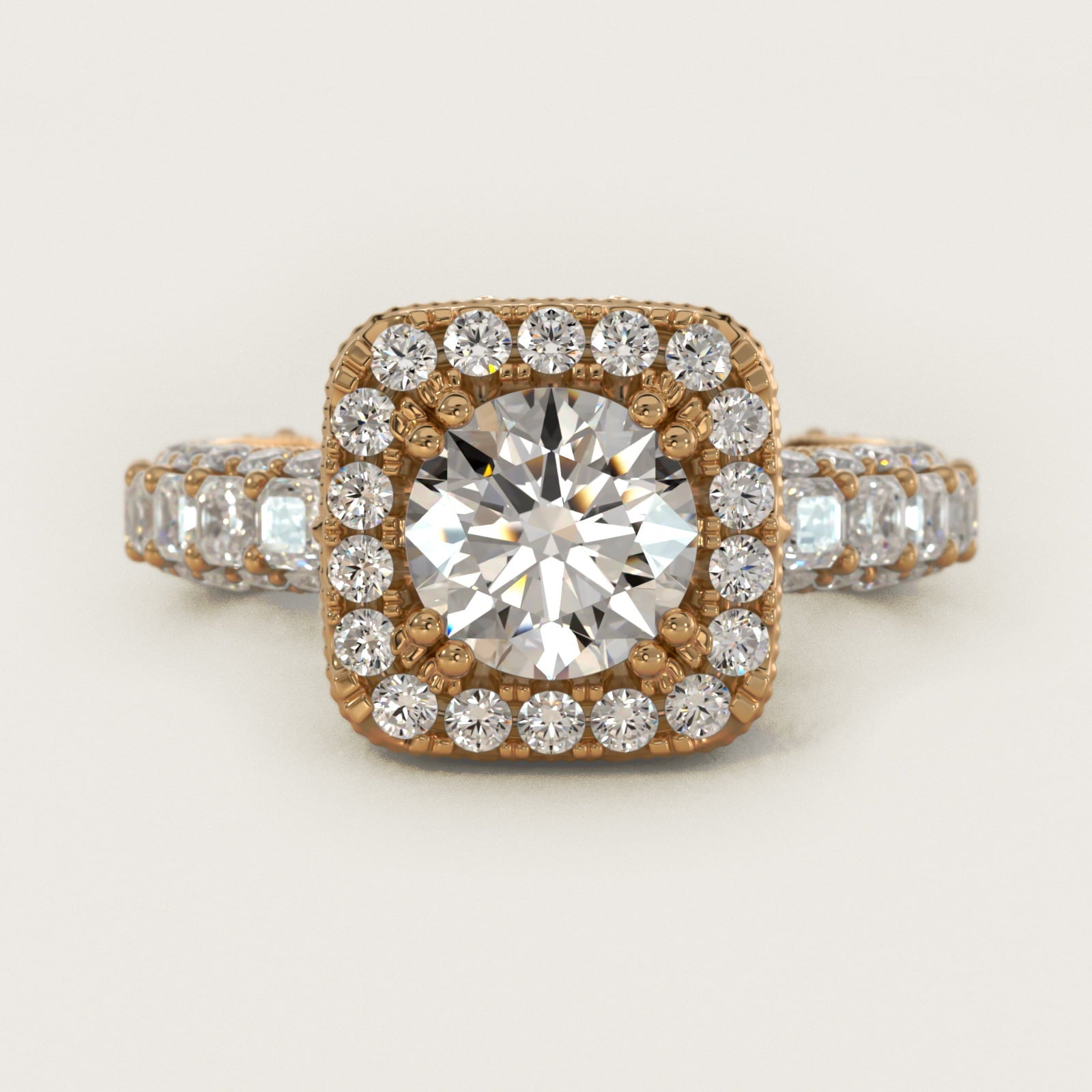 Grandeur Cushion Halo Diamond Engagement Ring in 18k Yellow Gold (2 ct. tw.) By Bella Vaughan - Round Center