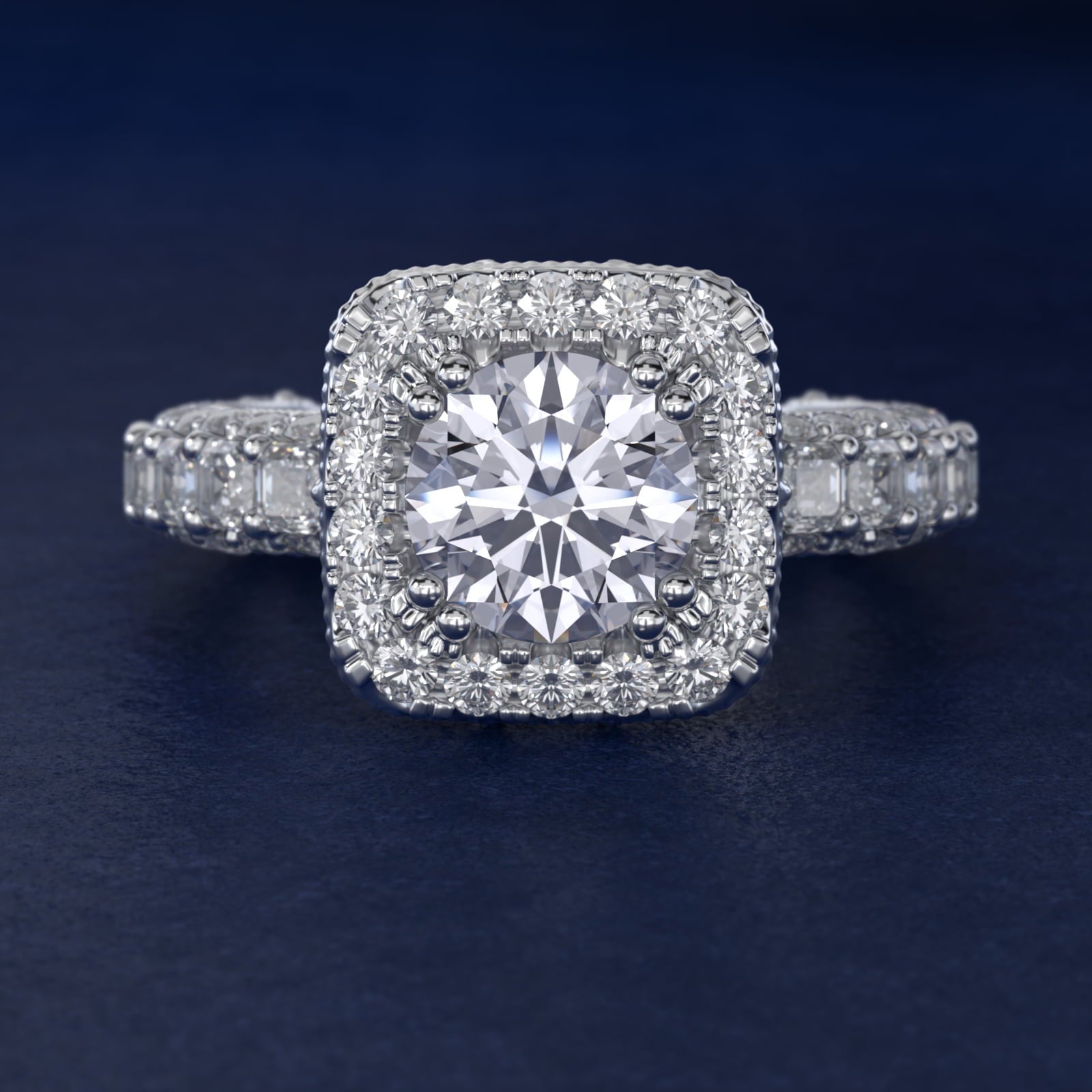 Grandeur Cushion Halo Diamond Engagement Ring in Platinum (2 ct. tw.) By Bella Vaughan - Round Center