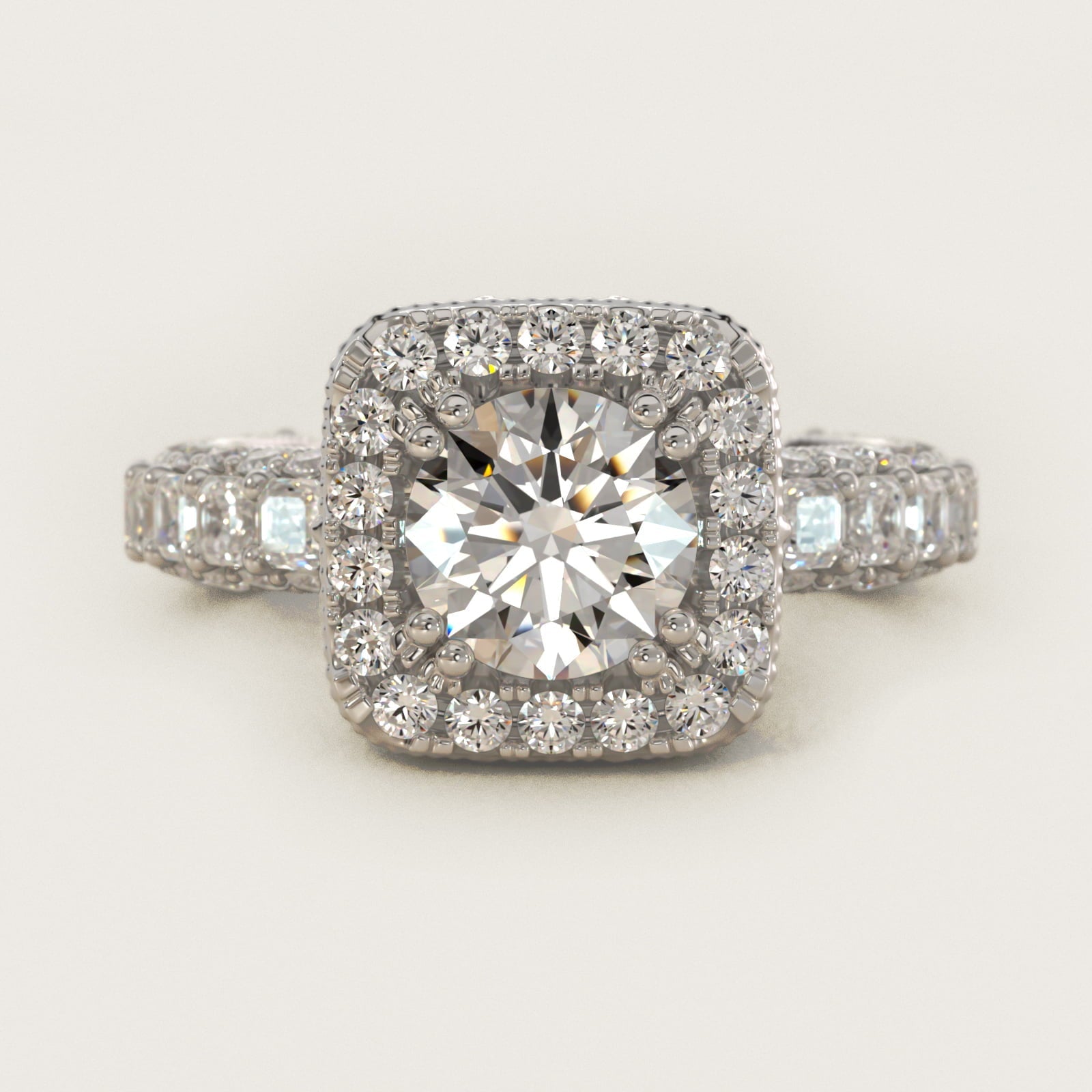 Grandeur Cushion Halo Diamond Engagement Ring in Platinum (2 ct. tw.) By Bella Vaughan - Round Center