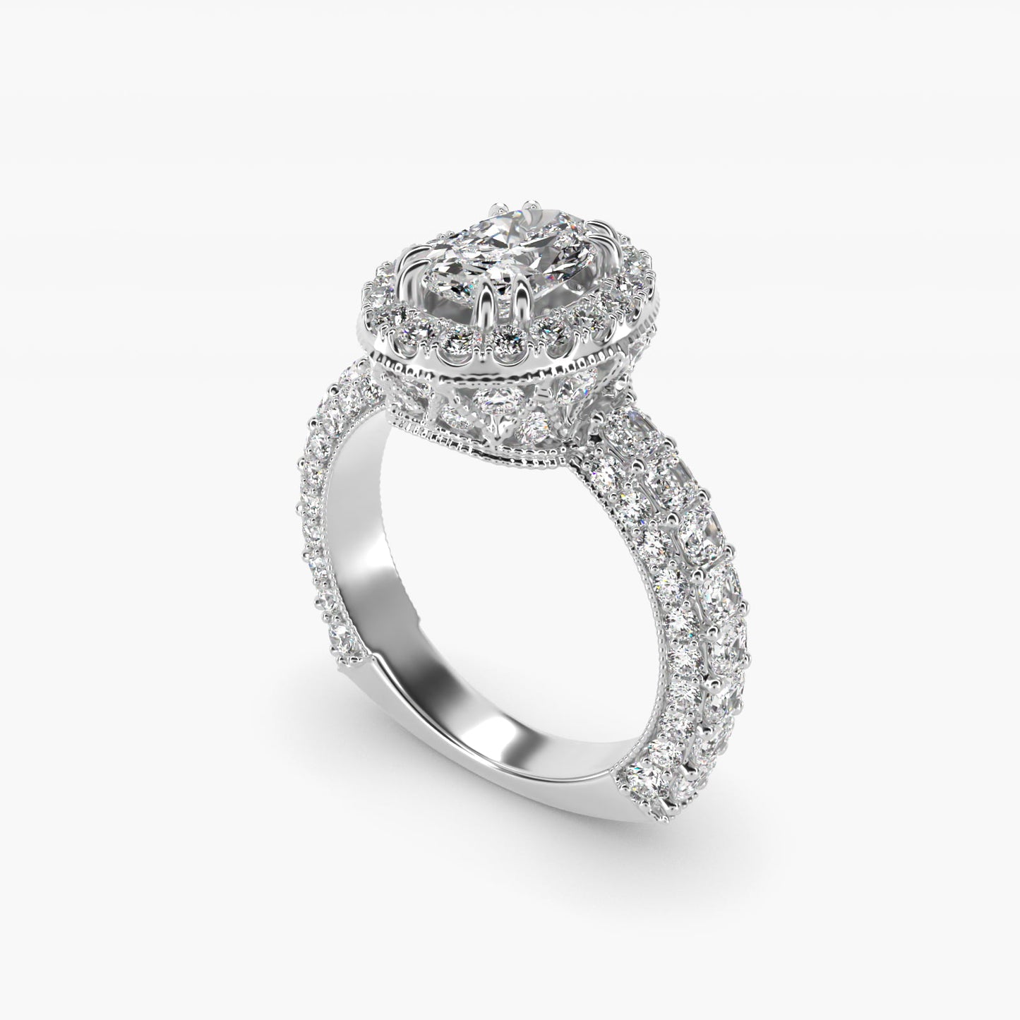 Grandeur Oval Halo Diamond Engagement Ring in 14k White Gold (2 ct. tw.) By Bella Vaughan - Oval Center