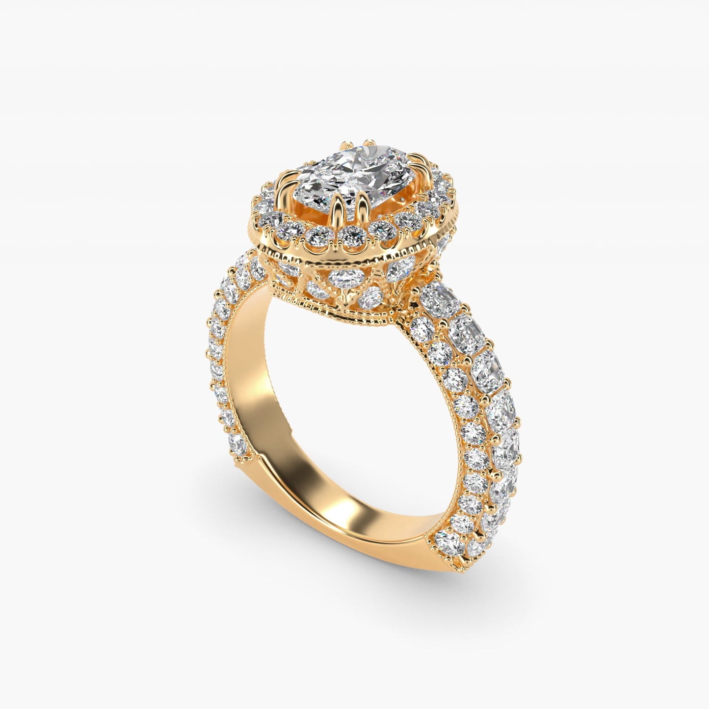 Grandeur Oval Halo Diamond Engagement Ring in 18k Yellow Gold (2 ct. tw.) By Bella Vaughan - Oval Center