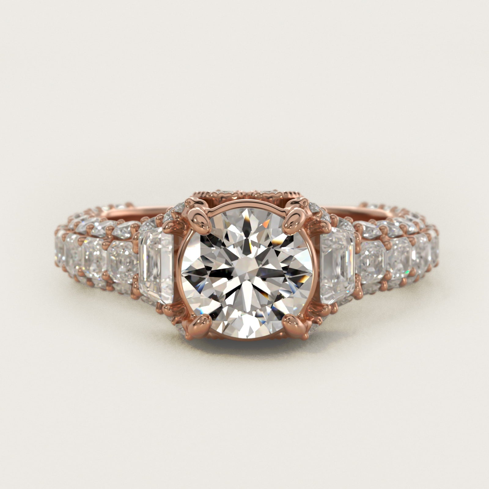 Grandeur Trapezoid Diamond Engagement Ring in 14k Rose Gold (2 1/4 ct. tw.) By Bella Vaughan - Round Center
