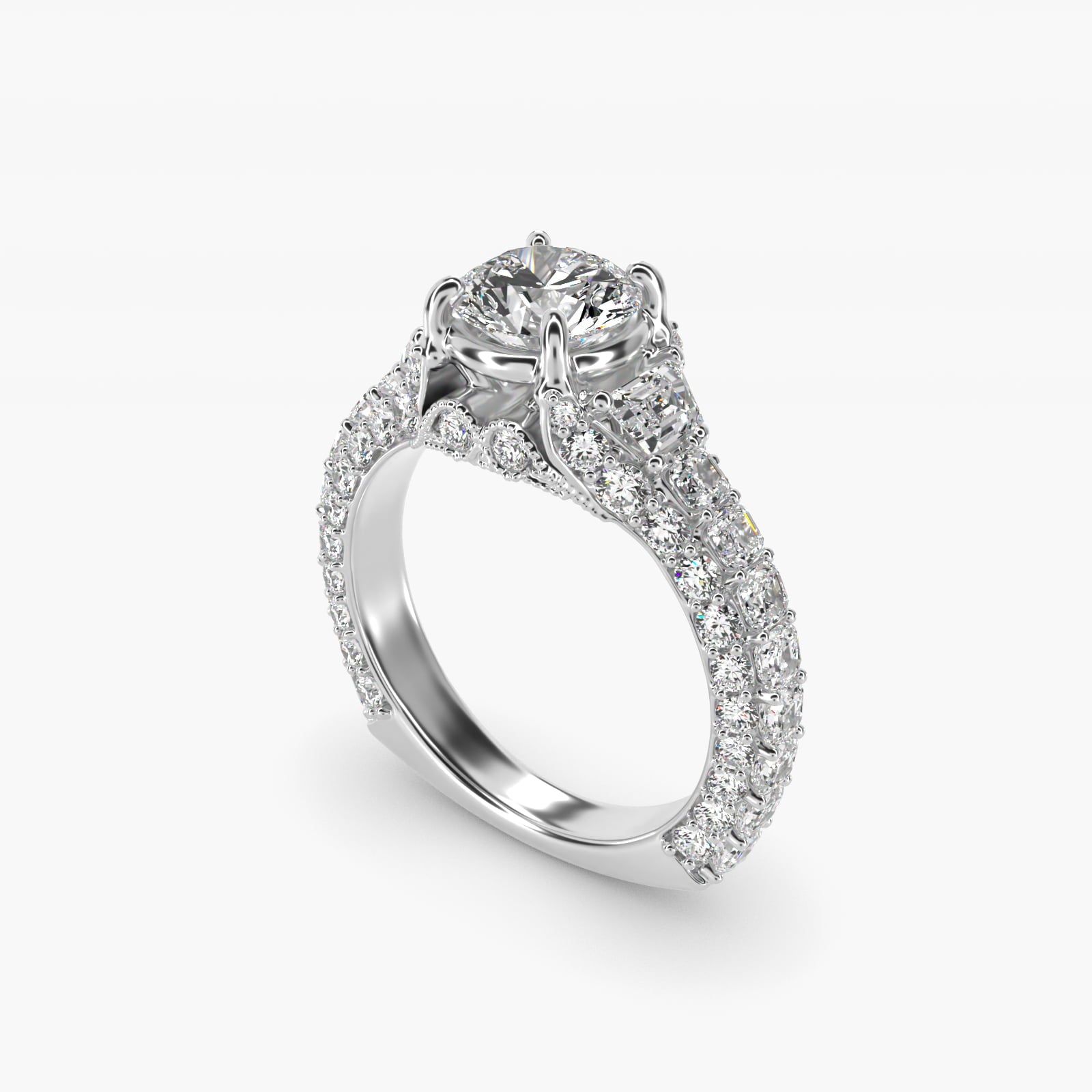Grandeur Trapezoid Diamond Engagement Ring in 14k White Gold (2 1/4 ct. tw.) By Bella Vaughan - Round Center