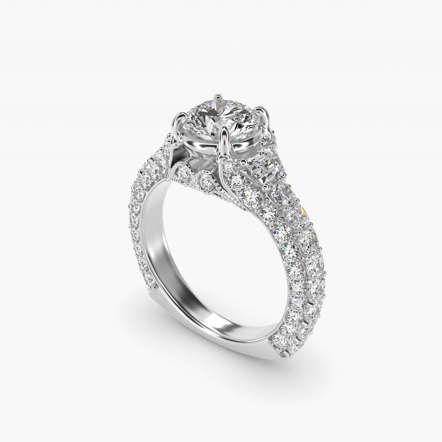 Grandeur Trapezoid Diamond Engagement Ring in 18k White Gold (2 1/4 ct. tw.) By Bella Vaughan - Round Center