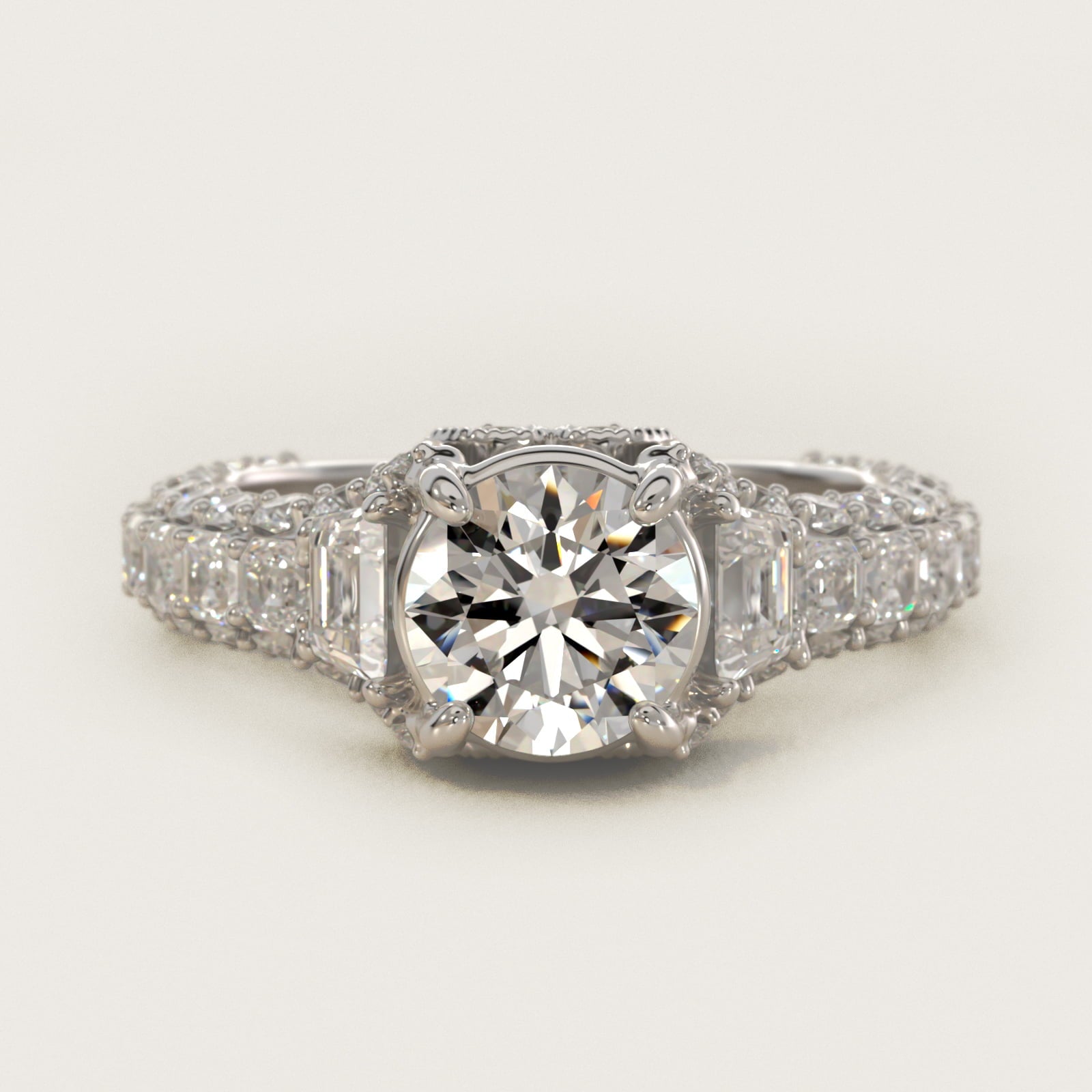Grandeur Trapezoid Diamond Engagement Ring in 14k White Gold (2 1/4 ct. tw.) By Bella Vaughan - Round Center