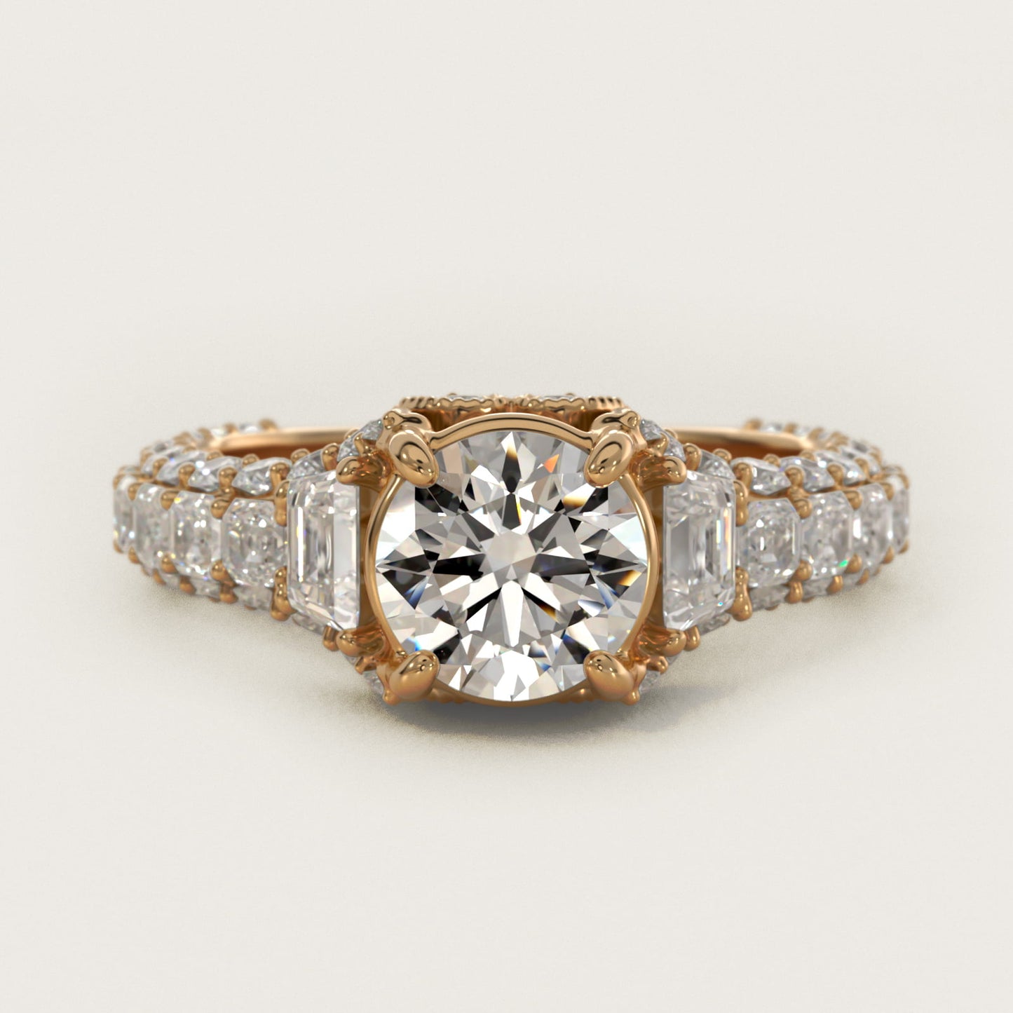 Grandeur Trapezoid Diamond Engagement Ring in 14K Yellow Gold (2 1/4 ct. tw.) By Bella Vaughan - Round Center