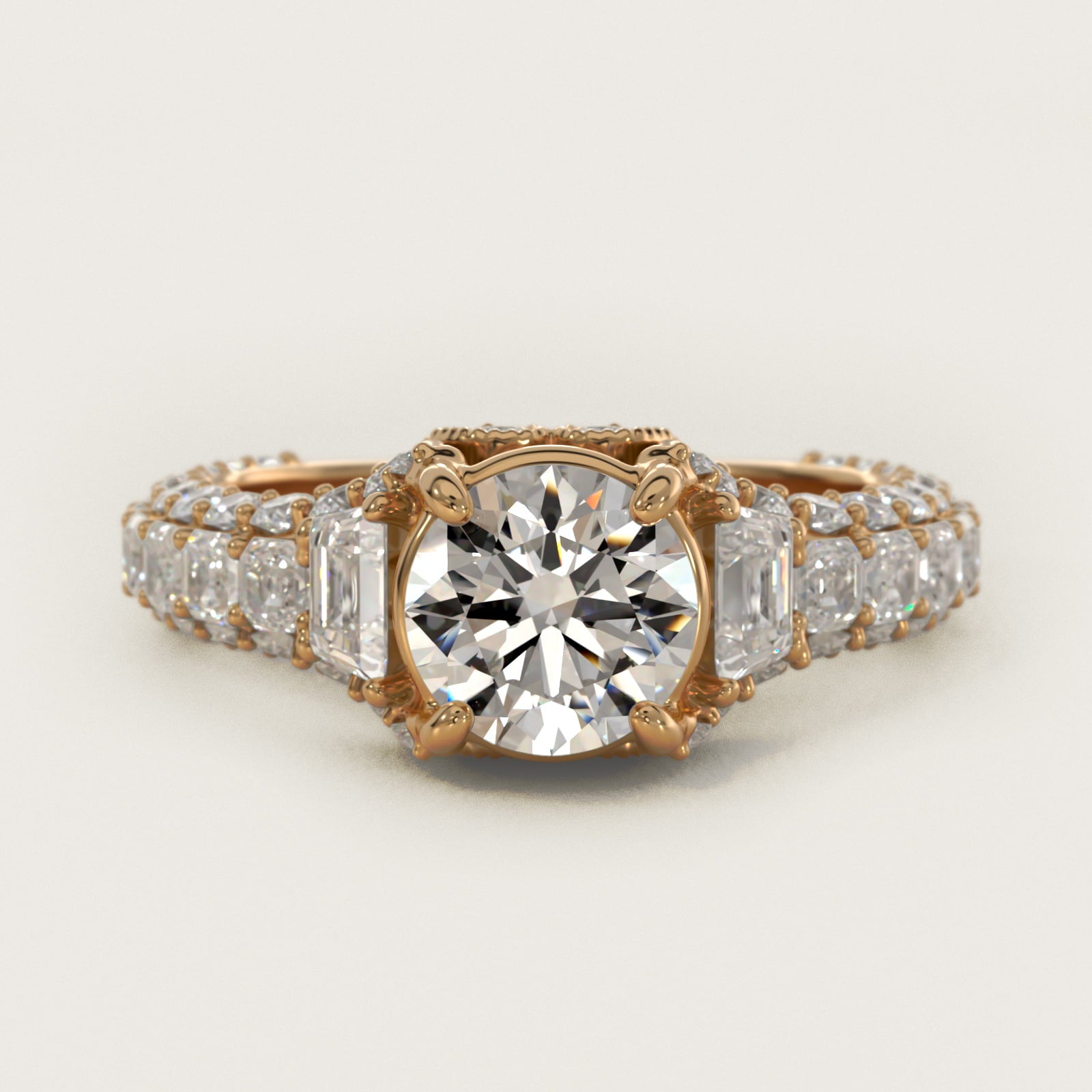 Grandeur Trapezoid Diamond Engagement Ring in 18k Yellow Gold (2 1/4 ct. tw.) By Bella Vaughan - Round Center
