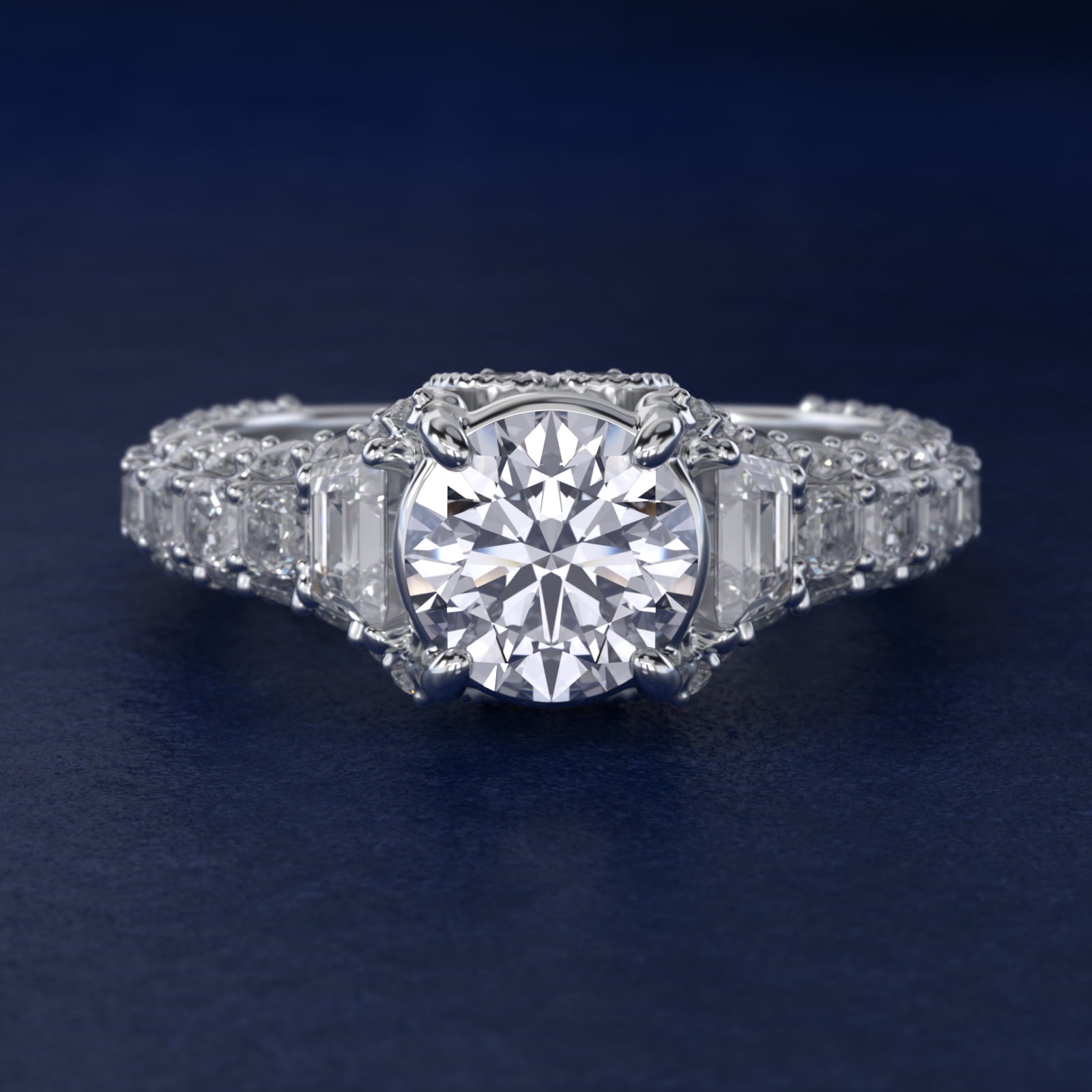 Grandeur Trapezoid Diamond Engagement Ring in Platinum (2 1/4 ct. tw.) By Bella Vaughan - Round Center