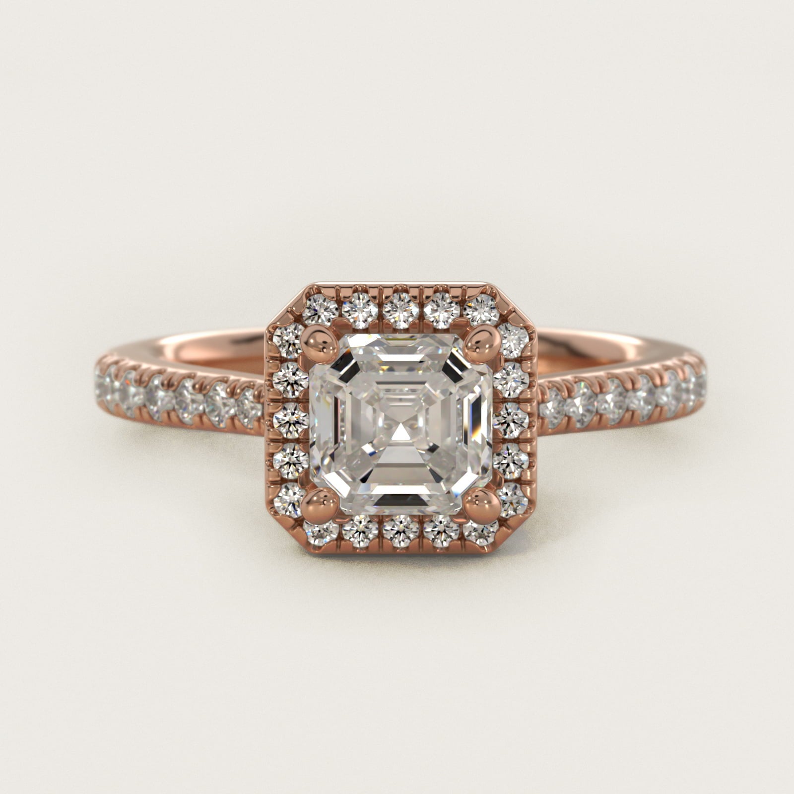 Halo Diamond Bridge Engagement Ring in 14k Rose Gold (1/3 ct. tw.) - Asscher Center