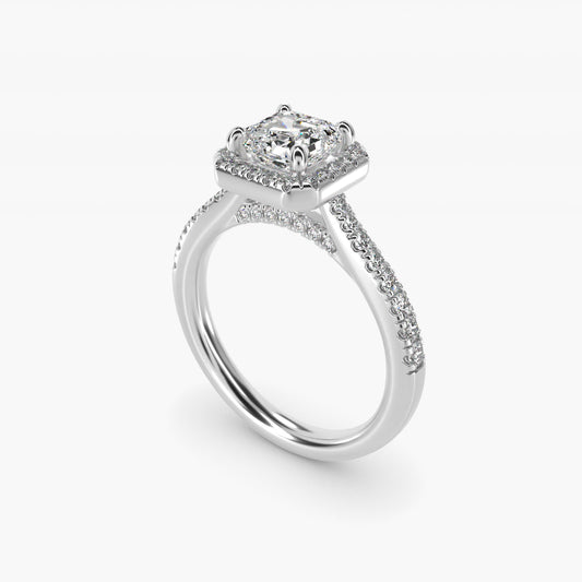 Halo Diamond Bridge Engagement Ring in 14k White Gold (1/3 ct. tw.) - Asscher Center