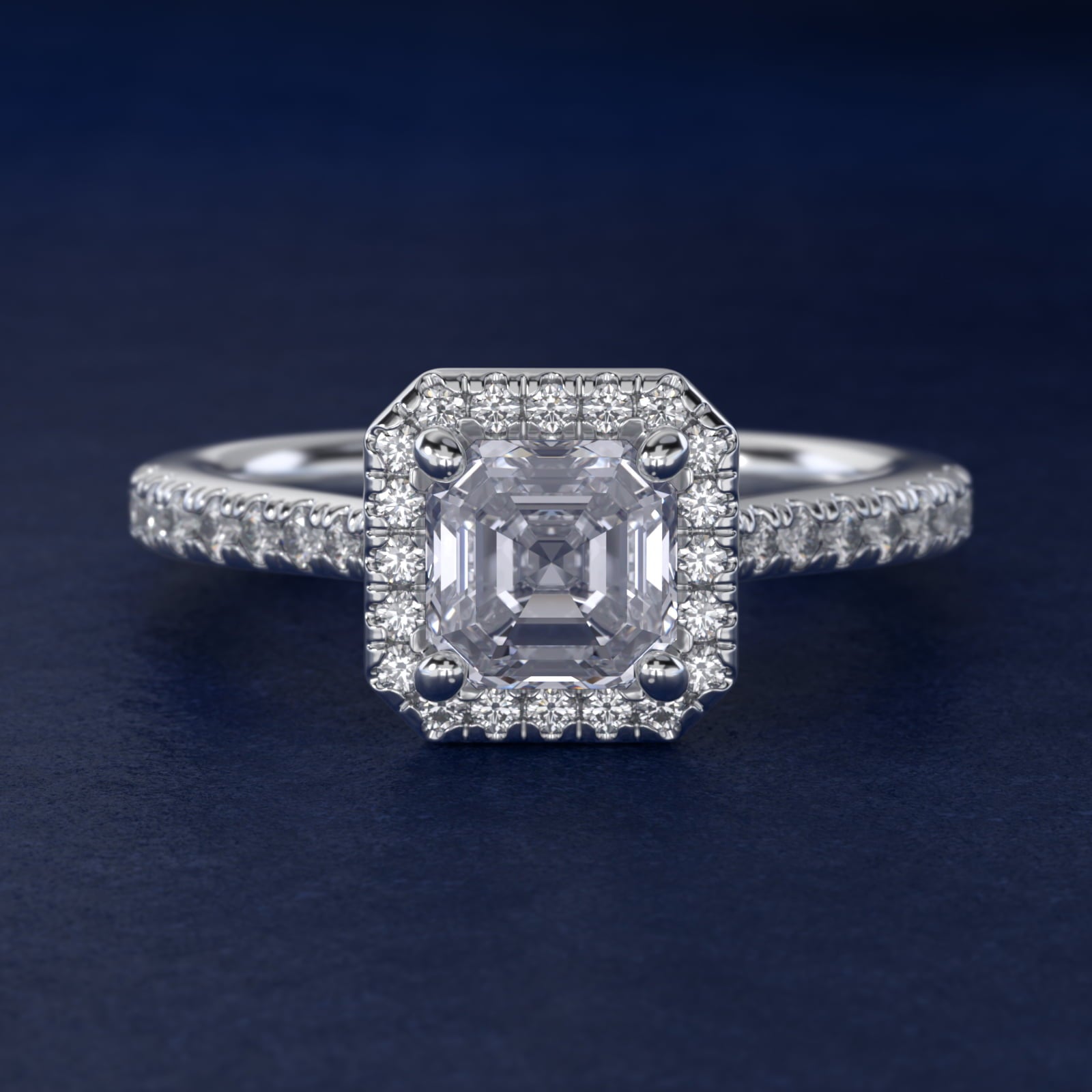 Halo Diamond Bridge Engagement Ring in 14k White Gold (1/3 ct. tw.) - Asscher Center