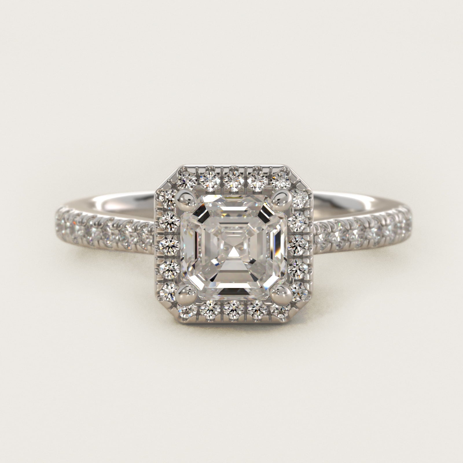 Halo Diamond Bridge Engagement Ring in 14k White Gold (1/3 ct. tw.) - Asscher Center