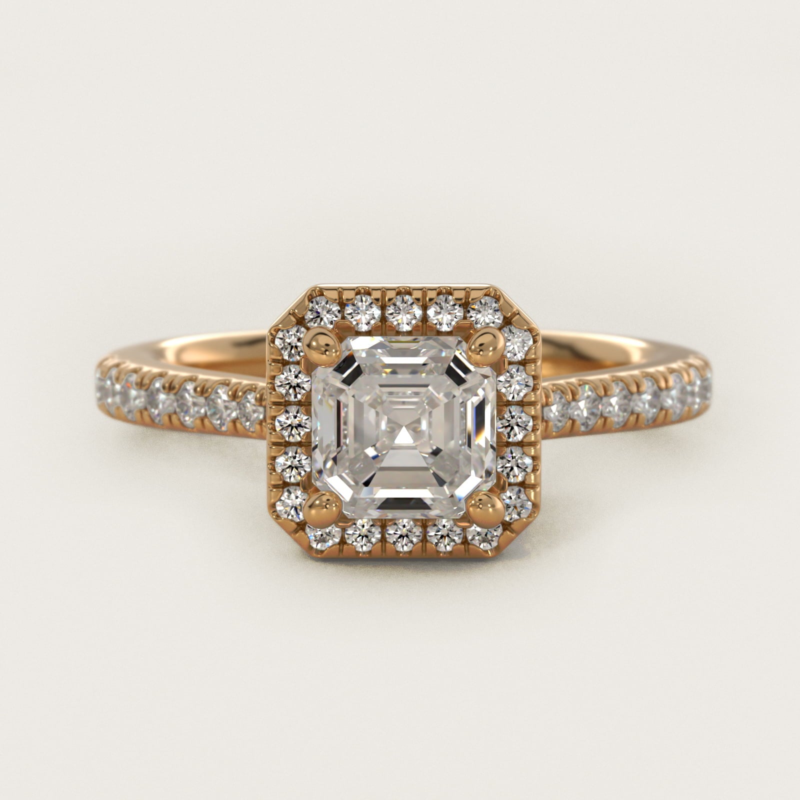 Halo Diamond Bridge Engagement Ring in 14k Yellow Gold (1/3 ct. tw.) - Asscher Center