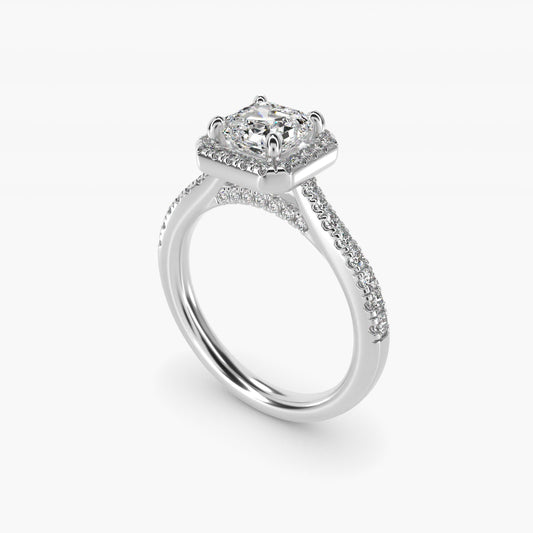 Halo Diamond Bridge Engagement Ring in Platinum (1/3 ct. tw.) - Asscher Center