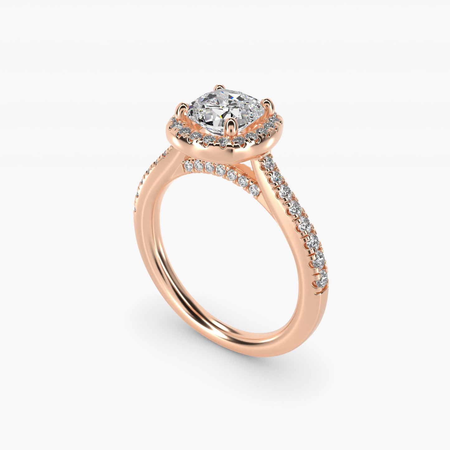 Halo Diamond Bridge Engagement Ring in 14k Rose Gold (1/3 ct. tw.) - Cushion Center