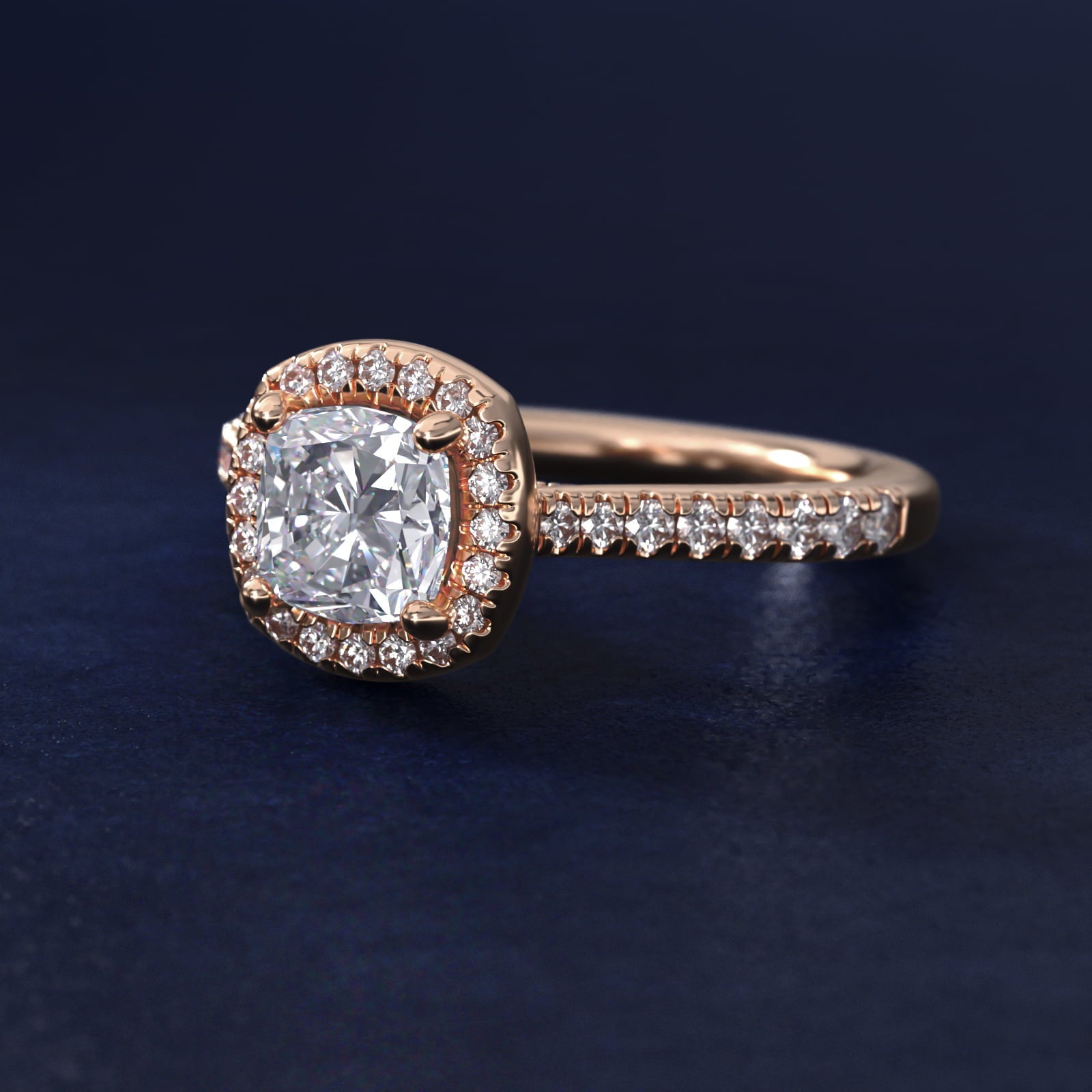 Halo Diamond Bridge Engagement Ring in 18k Rose Gold (1/3 ct. tw.) - Cushion Center