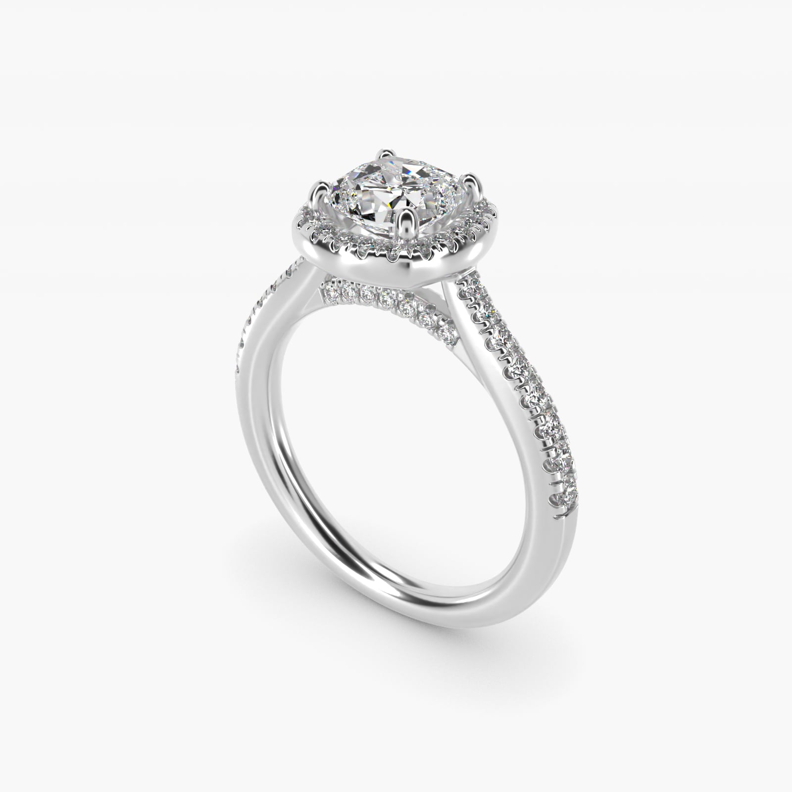 Halo Diamond Bridge Engagement Ring in 14k White Gold (1/3 ct. tw.) - Cushion Center
