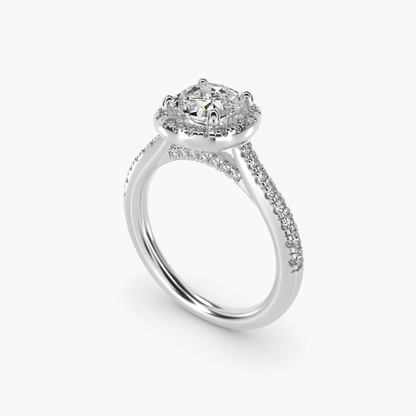 Halo Diamond Bridge Engagement Ring in 18k White Gold (1/3 ct. tw.) - Cushion Center