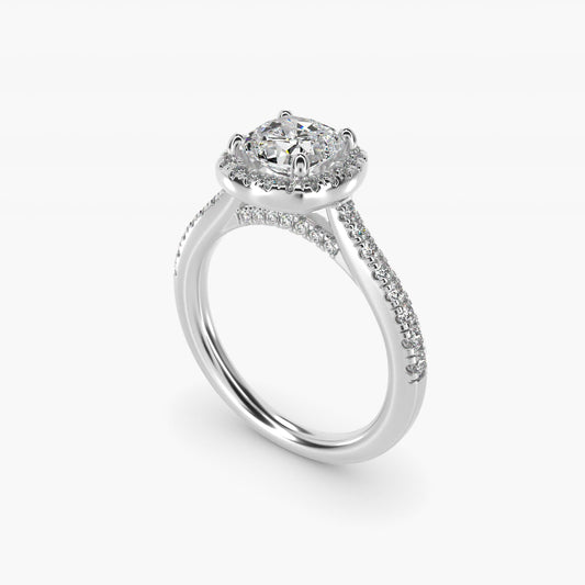Halo Diamond Bridge Engagement Ring in 18k White Gold (1/3 ct. tw.) - Cushion Center