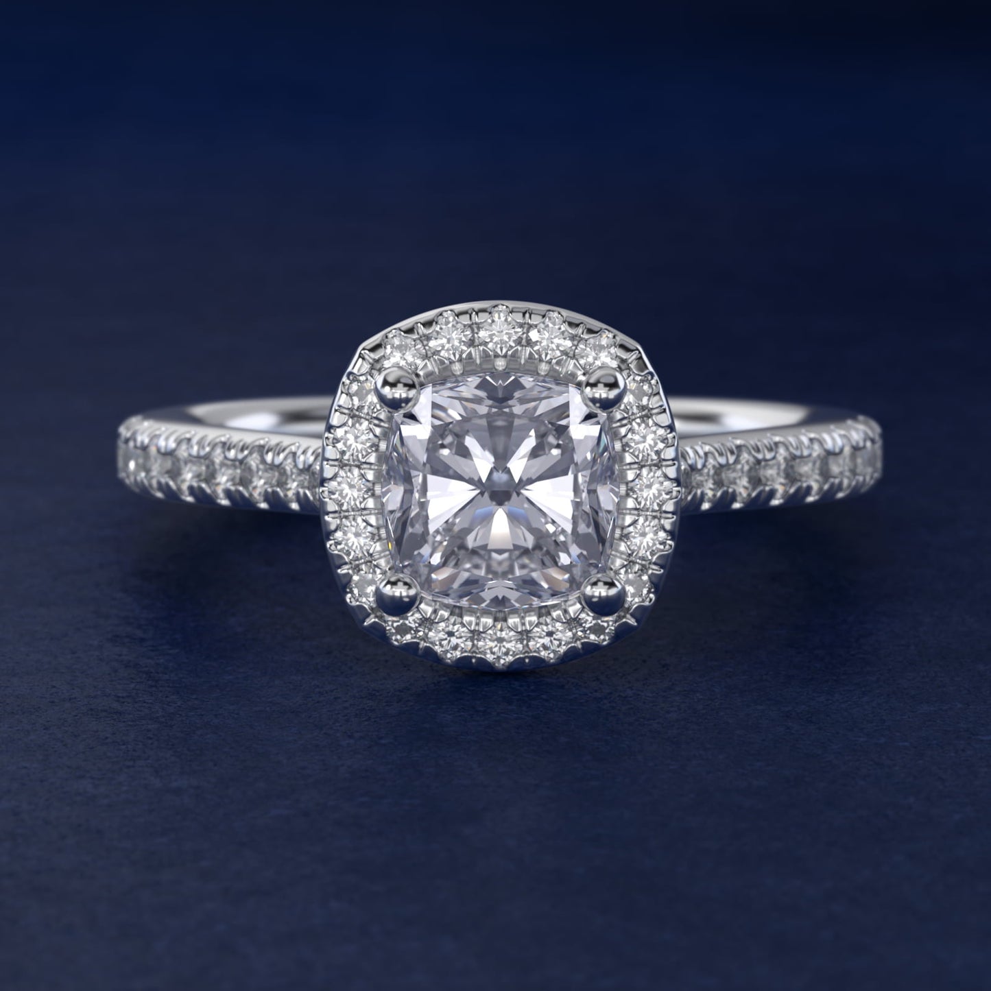 Halo Diamond Bridge Engagement Ring in 14k White Gold (1/3 ct. tw.) - Cushion Center