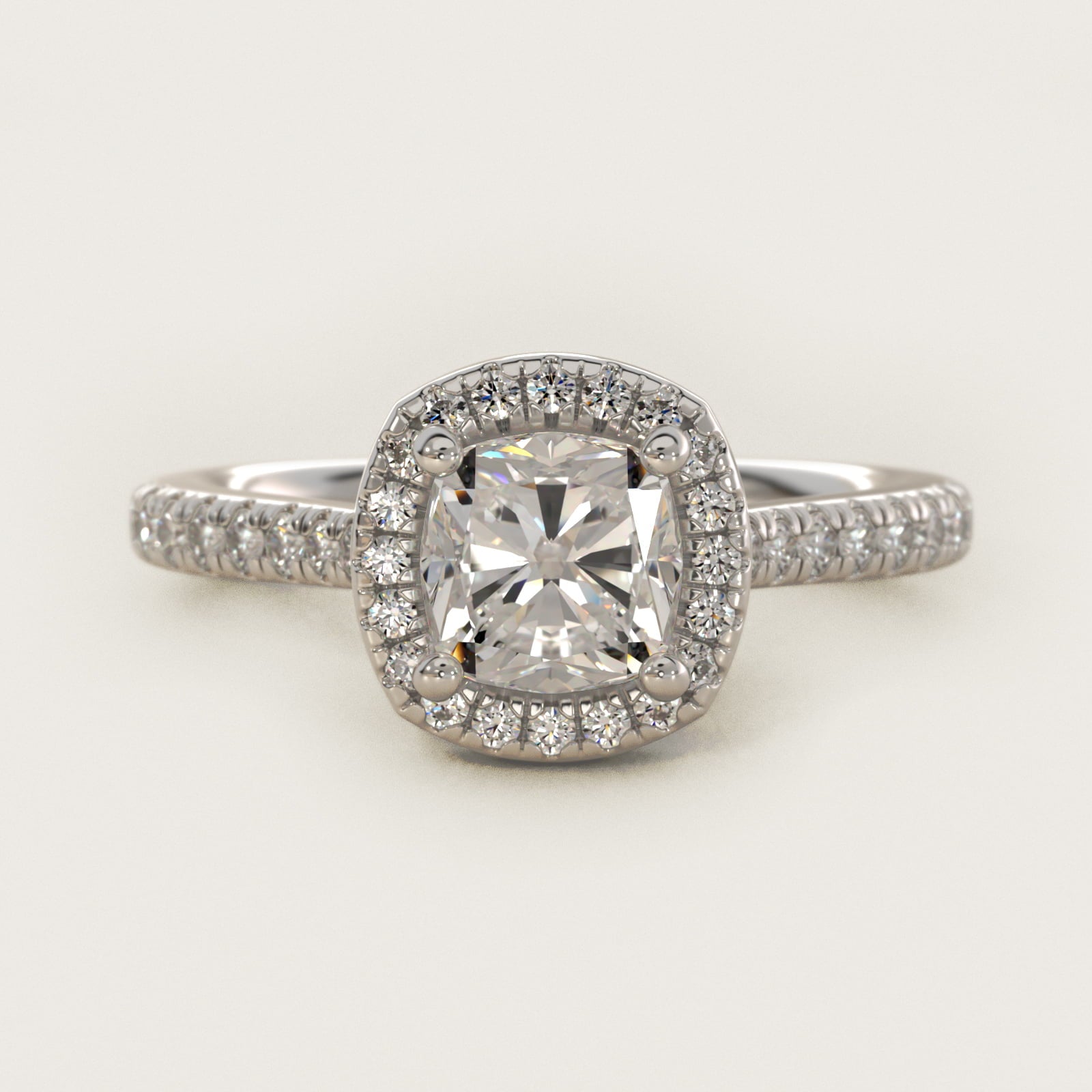 Halo Diamond Bridge Engagement Ring in 14k White Gold (1/3 ct. tw.) - Cushion Center