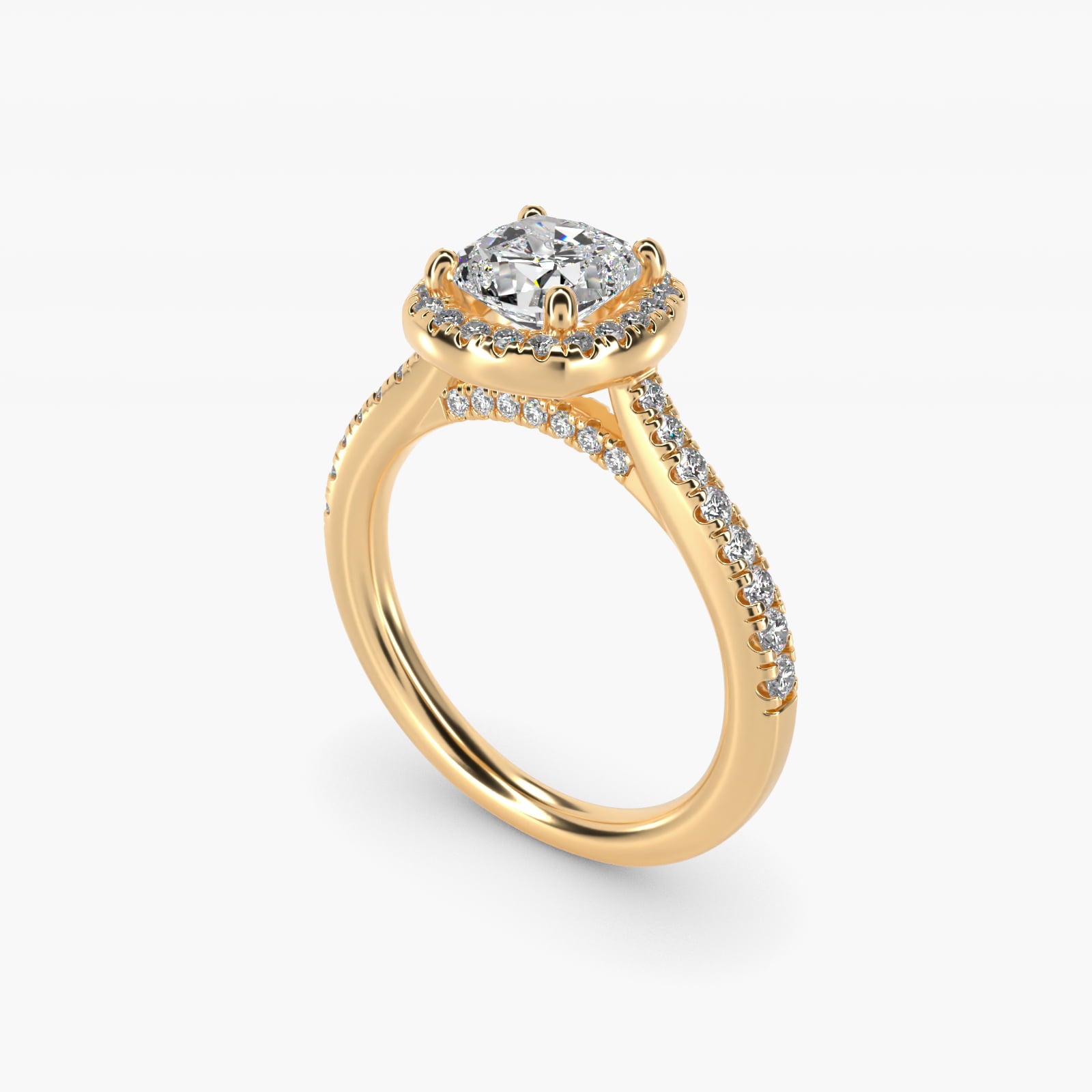 Halo Diamond Bridge Engagement Ring in 14k Yellow Gold (1/3 ct. tw.) - Cushion Center