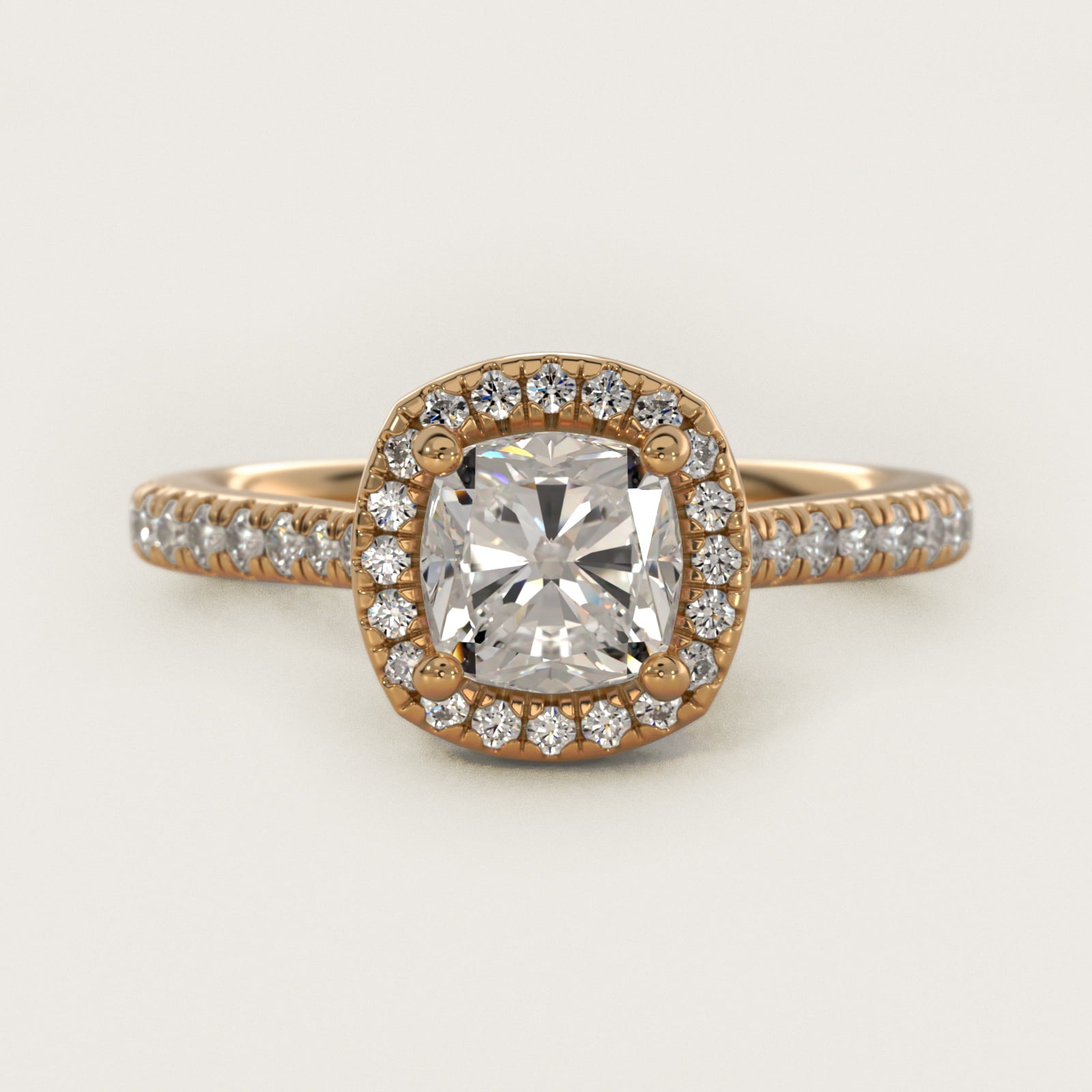 Halo Diamond Bridge Engagement Ring in 14k Yellow Gold (1/3 ct. tw.) - Cushion Center