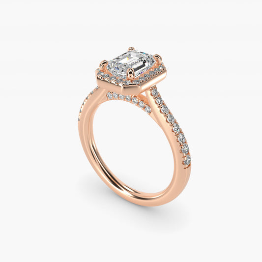 Halo Diamond Bridge Engagement Ring in 14k Rose Gold (1/3 ct. tw.) - Emerald Center