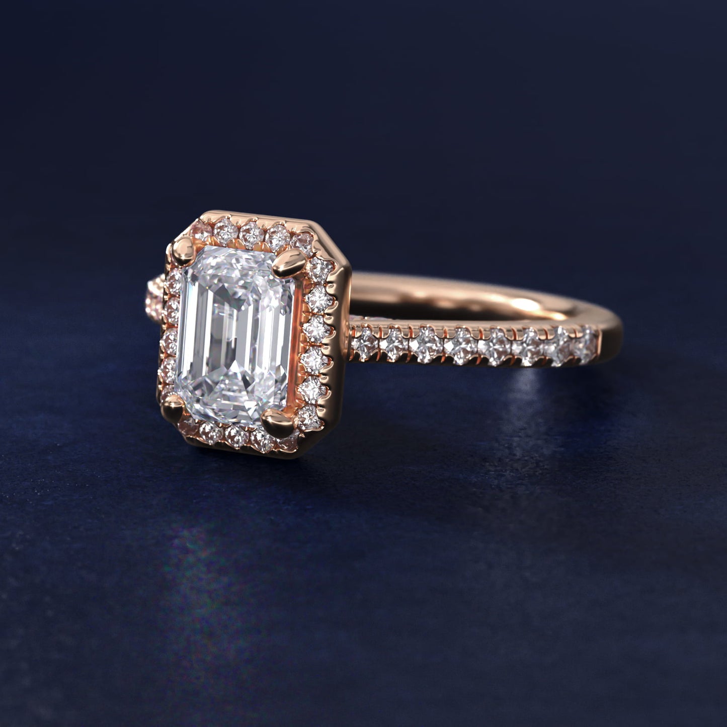 Halo Diamond Bridge Engagement Ring in 14k Rose Gold (1/3 ct. tw.) - Emerald Center