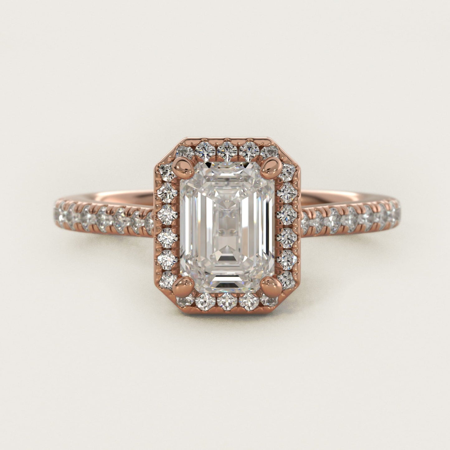 Halo Diamond Bridge Engagement Ring in 18k Rose Gold (1/3 ct. tw.) - Emerald Center