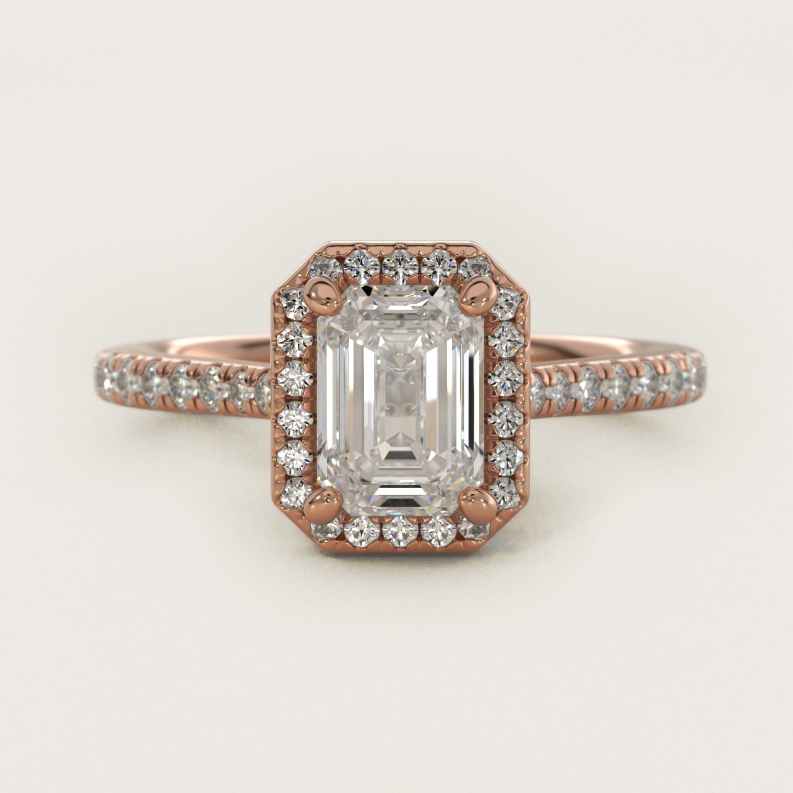 Halo Diamond Bridge Engagement Ring in 18k Rose Gold (1/3 ct. tw.) - Emerald Center