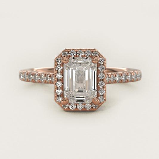 Halo Diamond Bridge Engagement Ring in 18k Rose Gold (1/3 ct. tw.) - Emerald Center