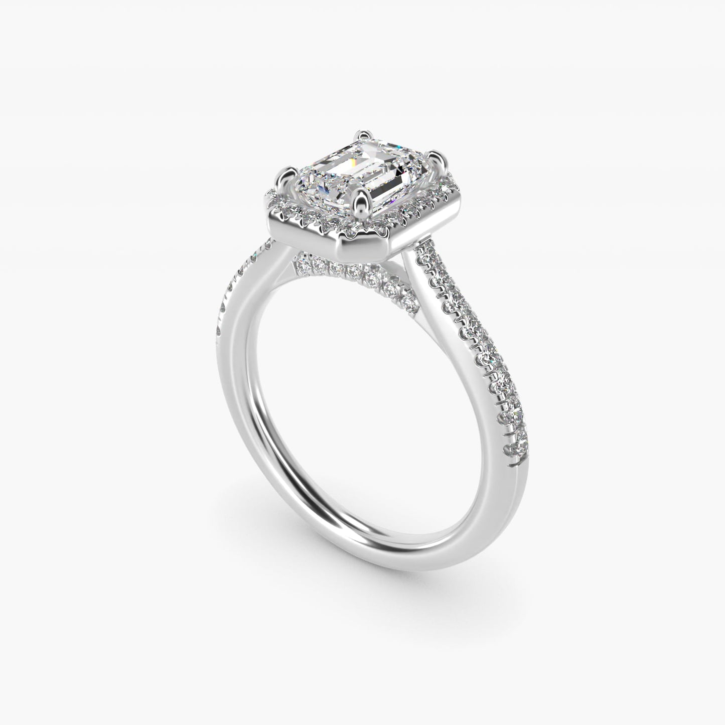 Halo Diamond Bridge Engagement Ring in 14k White Gold (1/3 ct. tw.) - Emerald Center