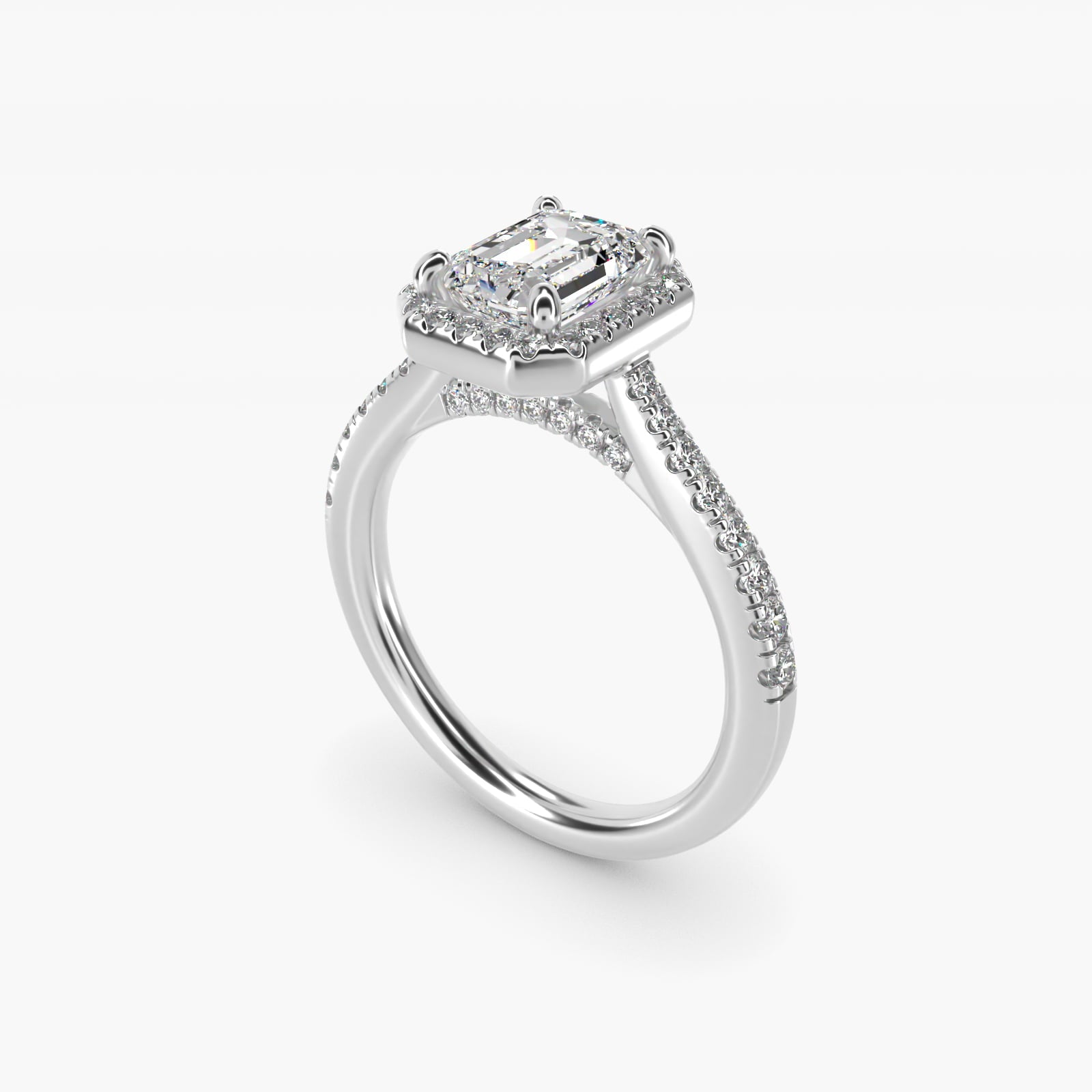 Halo Diamond Bridge Engagement Ring in 14k White Gold (1/3 ct. tw.) - Emerald Center