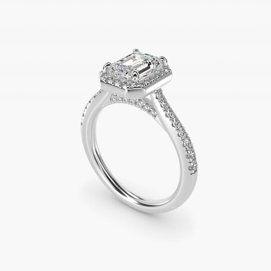 Halo Diamond Bridge Engagement Ring in 14k White Gold (1/3 ct. tw.) - Emerald Center