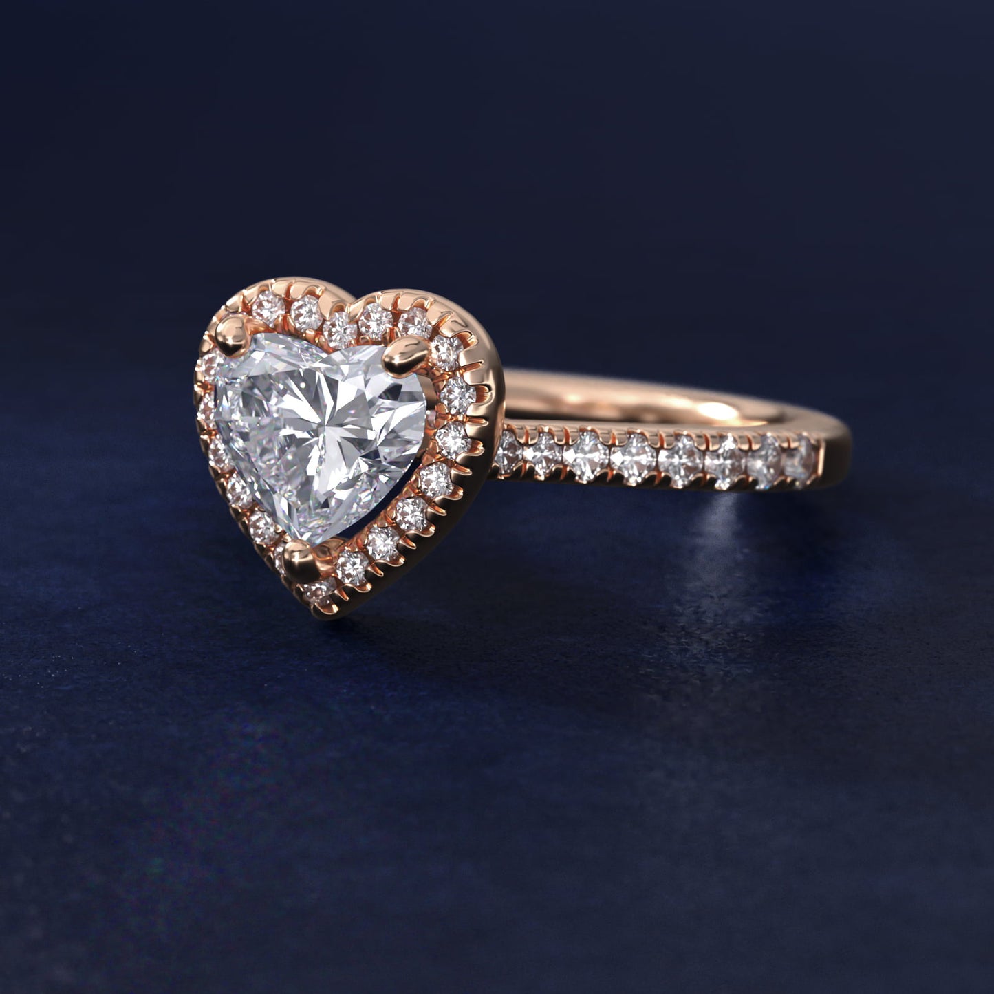Halo Diamond Bridge Engagement Ring in 14k Rose Gold (1/3 ct. tw.) - Heart Center