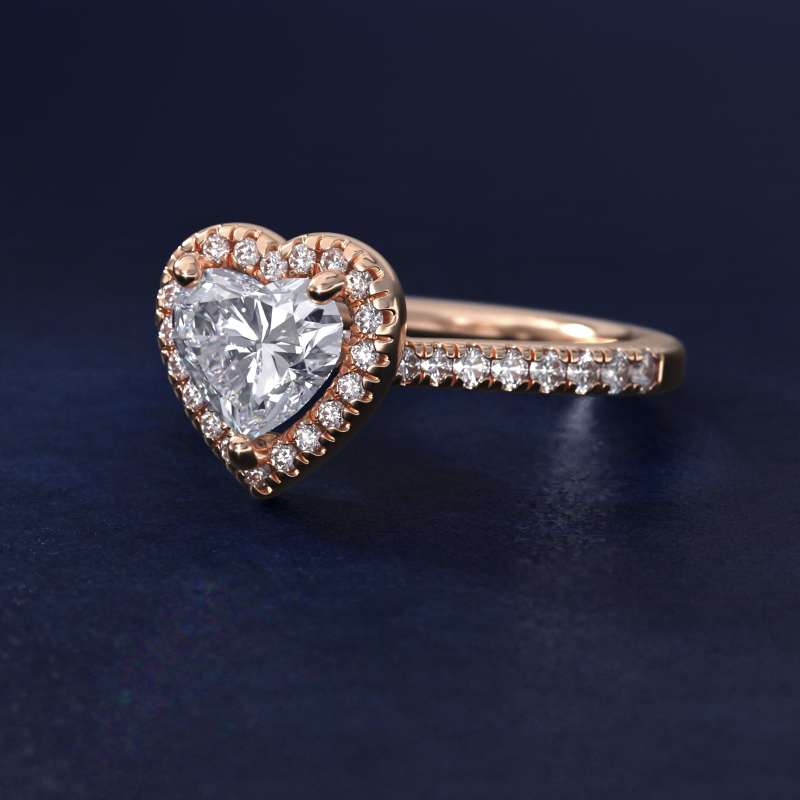 Halo Diamond Bridge Engagement Ring in 14k Rose Gold (1/3 ct. tw.) - Heart Center