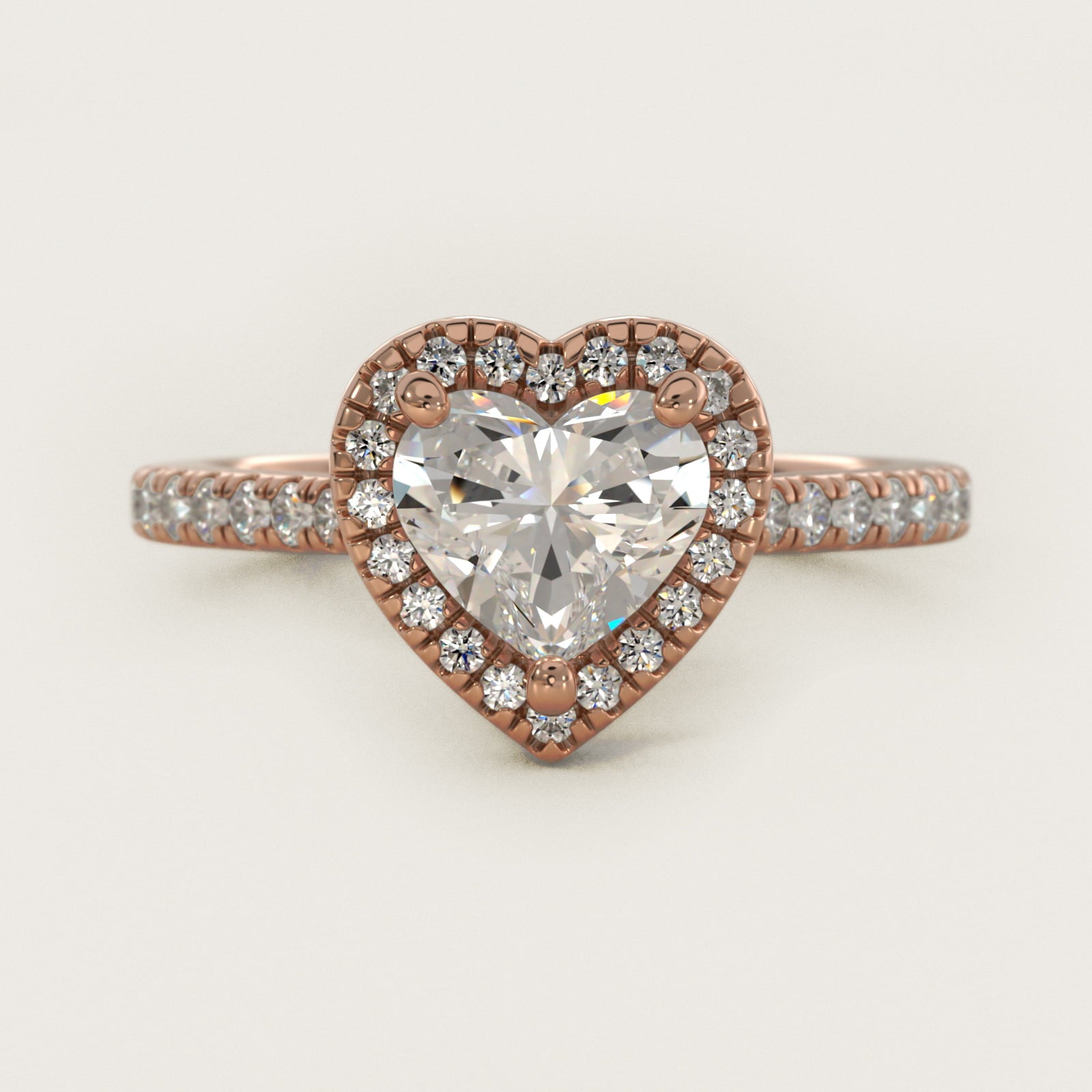 Halo Diamond Bridge Engagement Ring in 14k Rose Gold (1/3 ct. tw.) - Heart Center