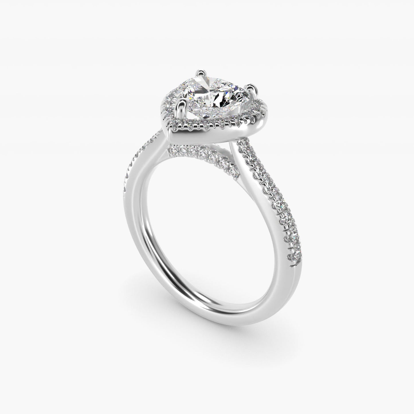 Halo Diamond Bridge Engagement Ring in 14k White Gold (1/3 ct. tw.) - Heart Center