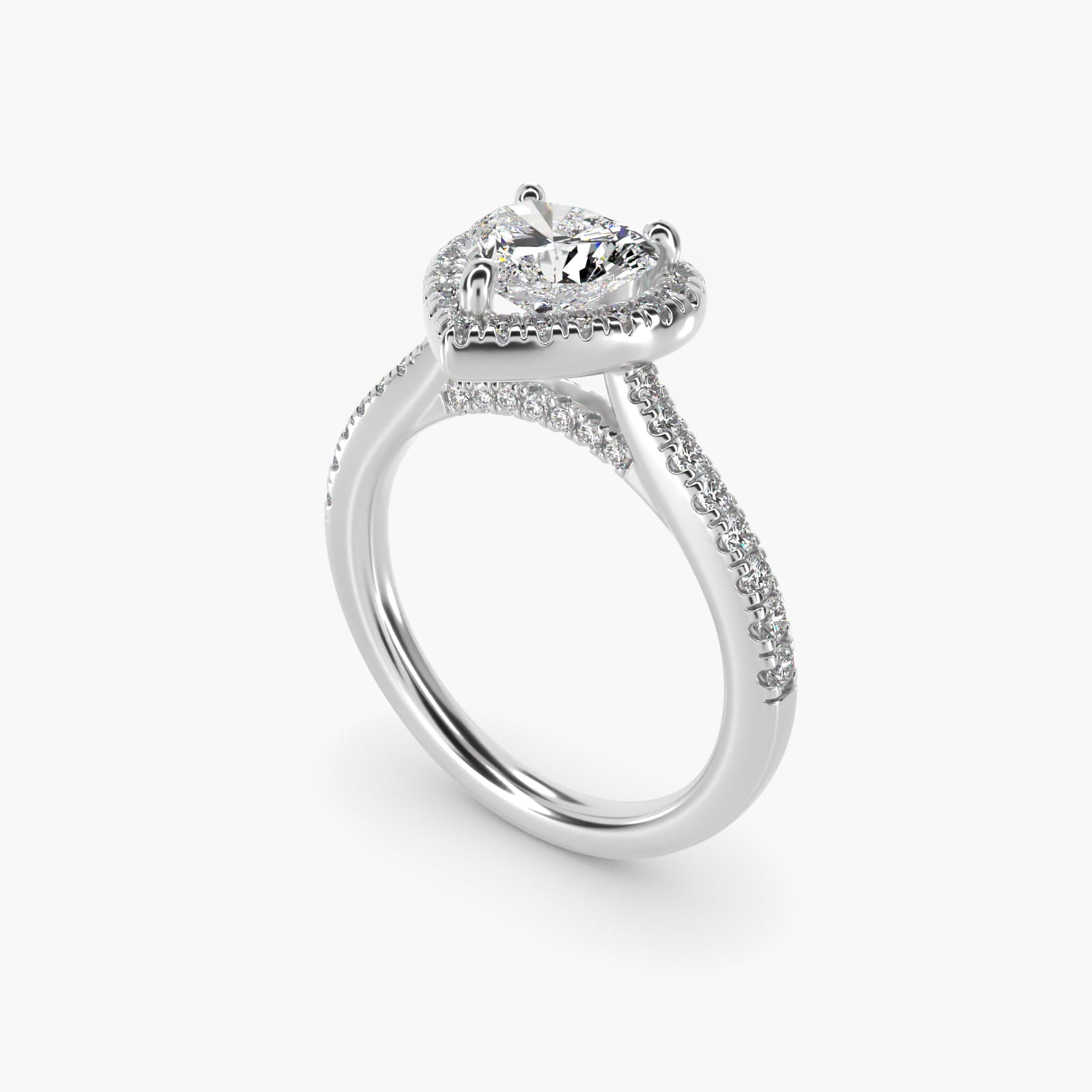 Halo Diamond Bridge Engagement Ring in 14k White Gold (1/3 ct. tw.) - Heart Center